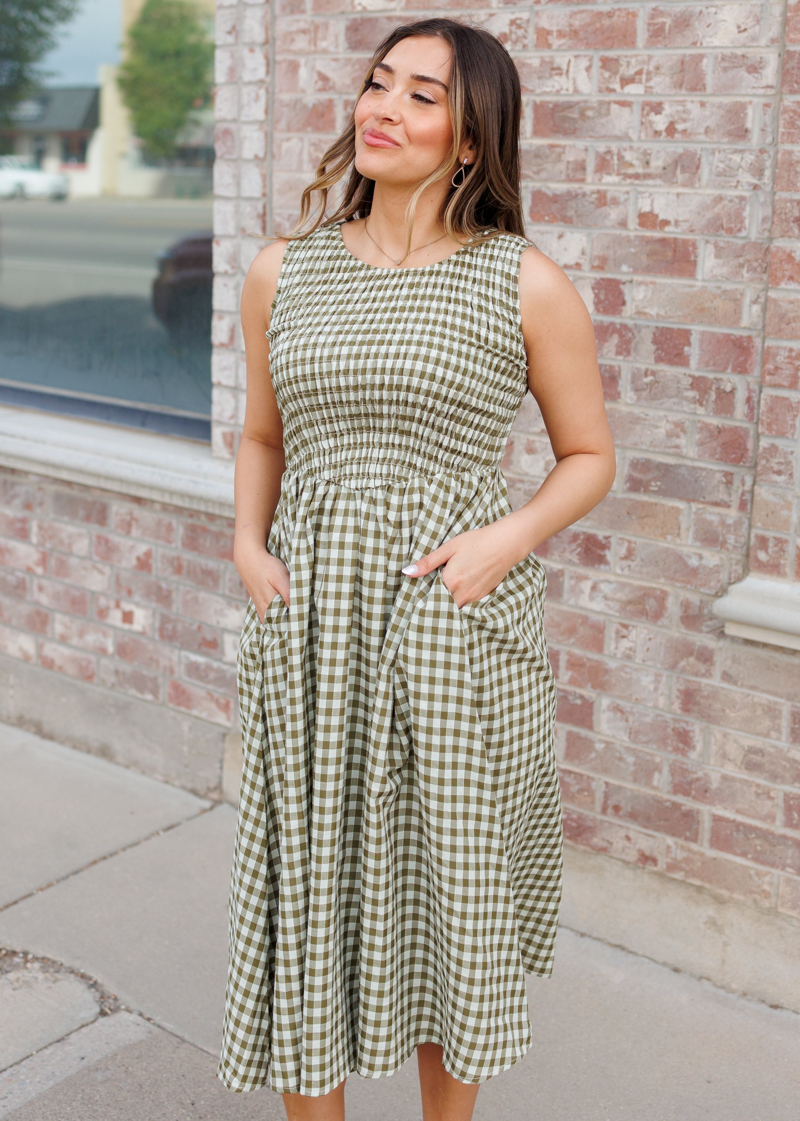 Hadley Olive Gingham Dress