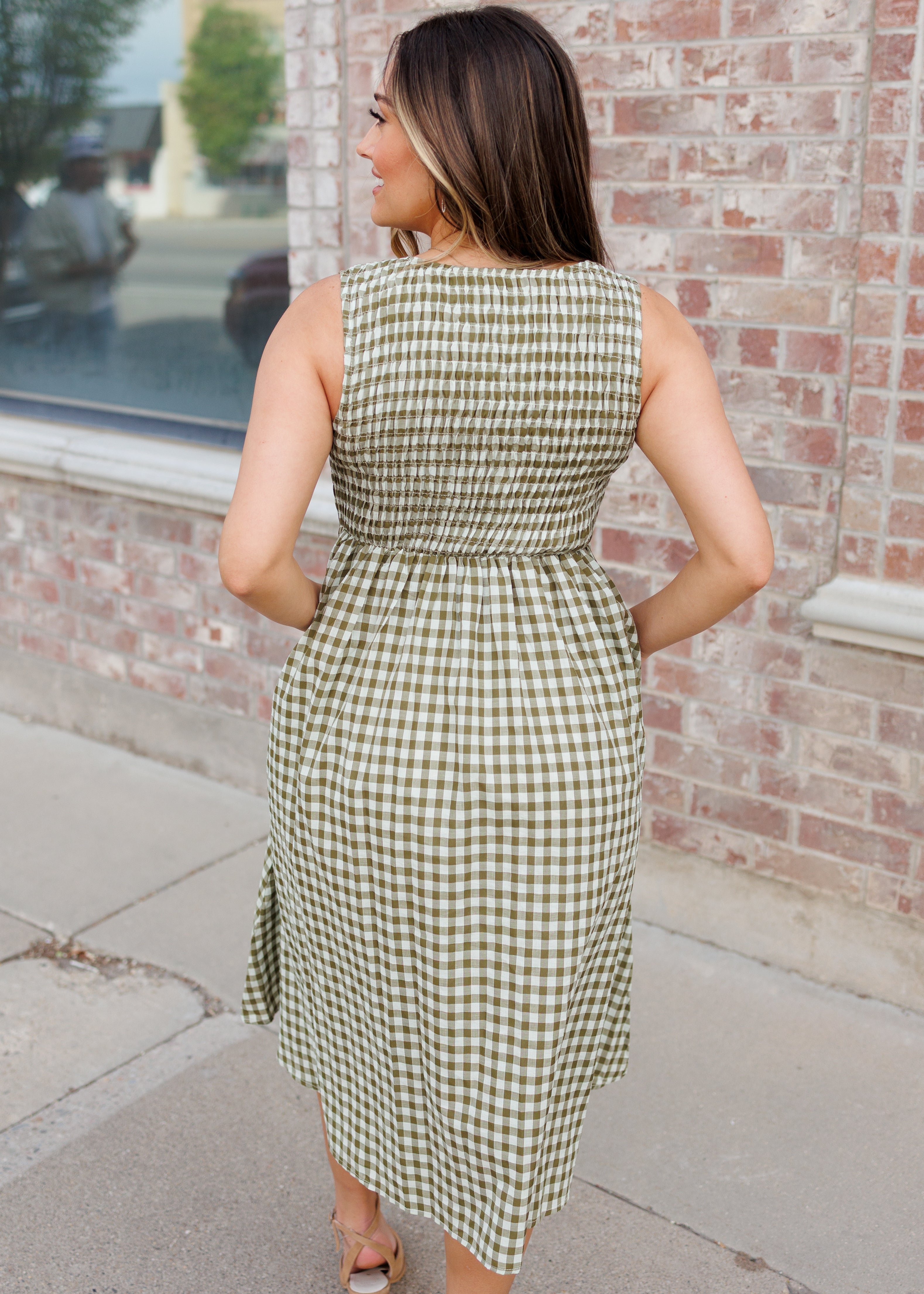 Hadley Olive Gingham Dress