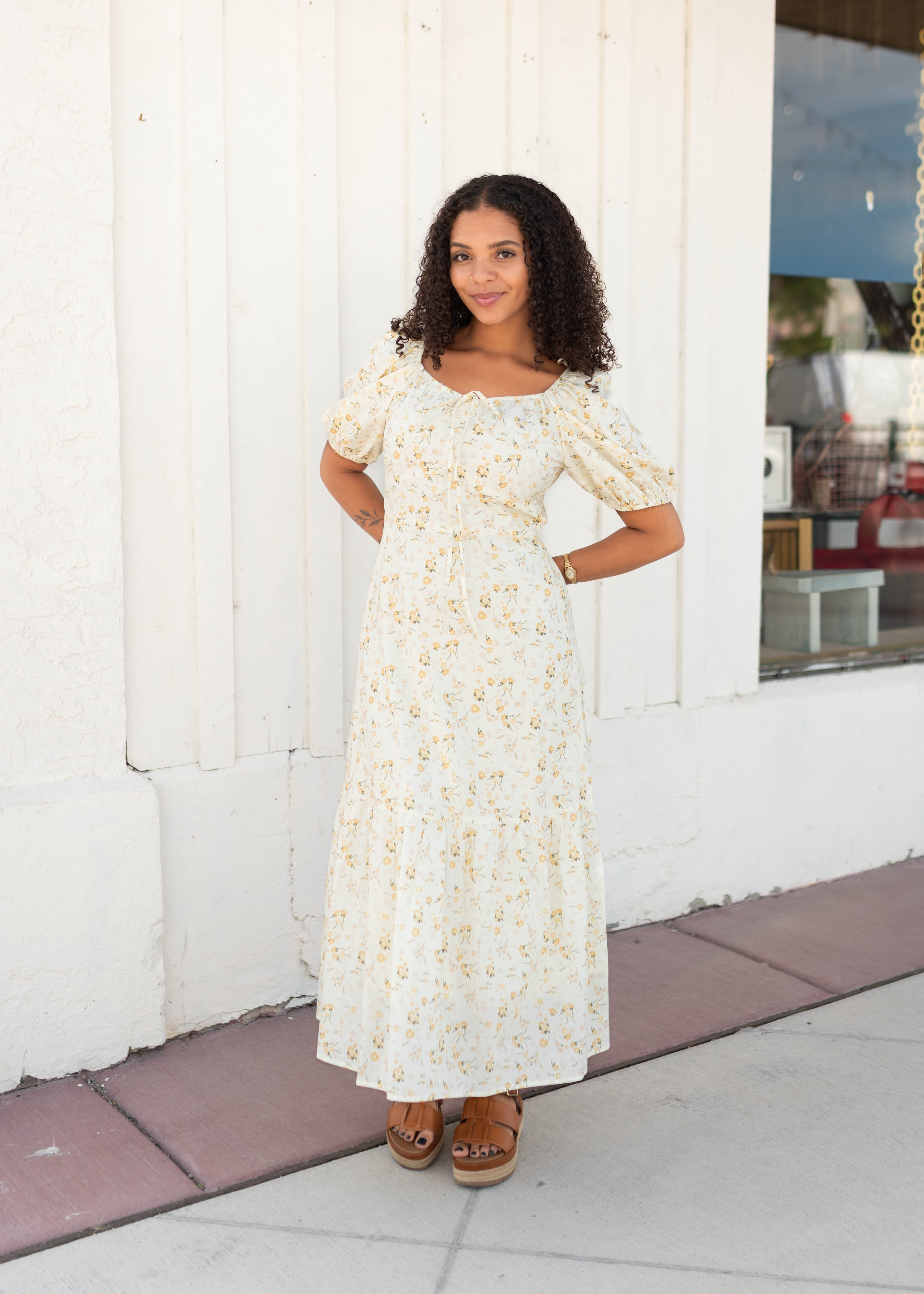 Haley Pale Yellow Floral Dress