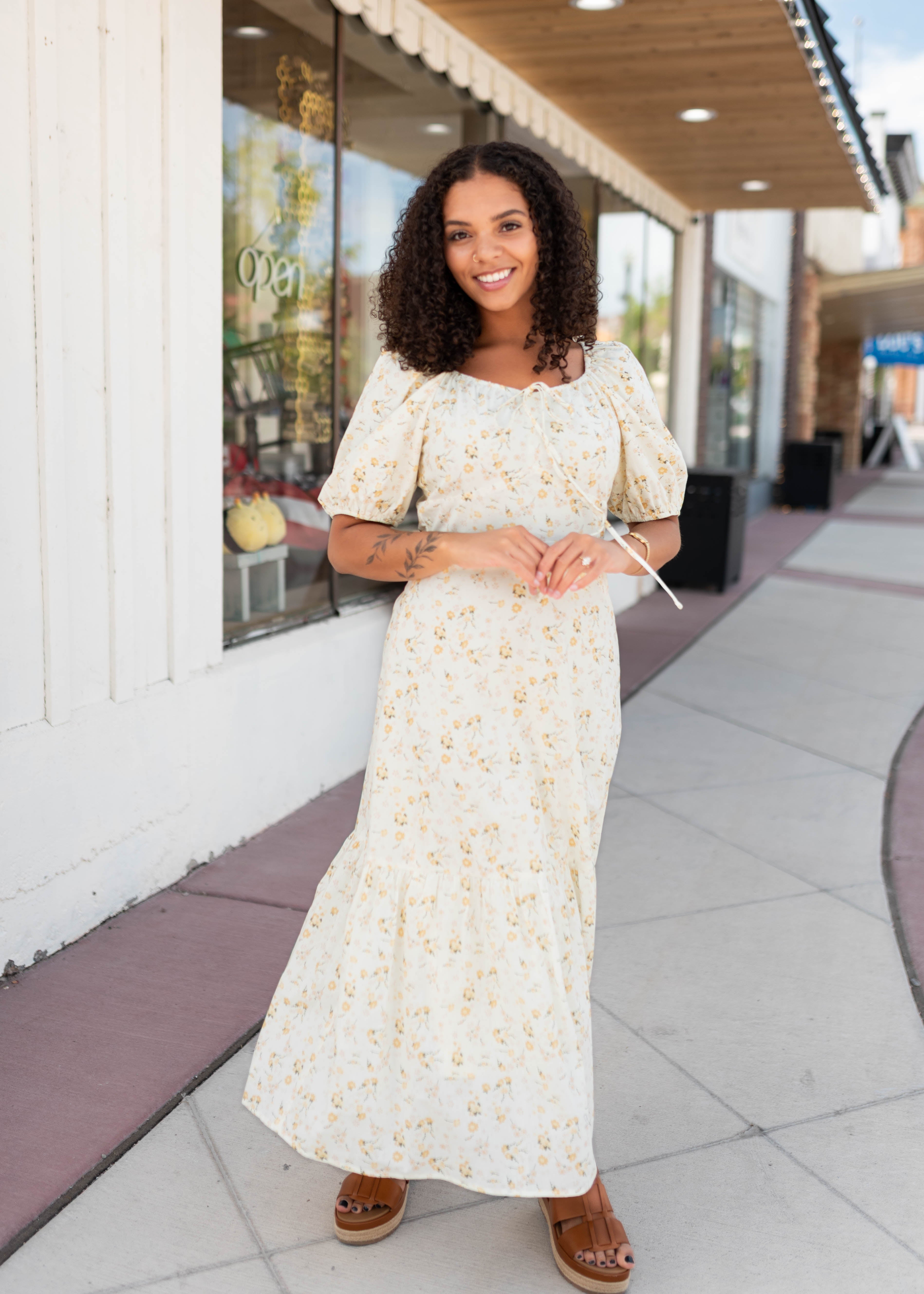 Haley Pale Yellow Floral Dress