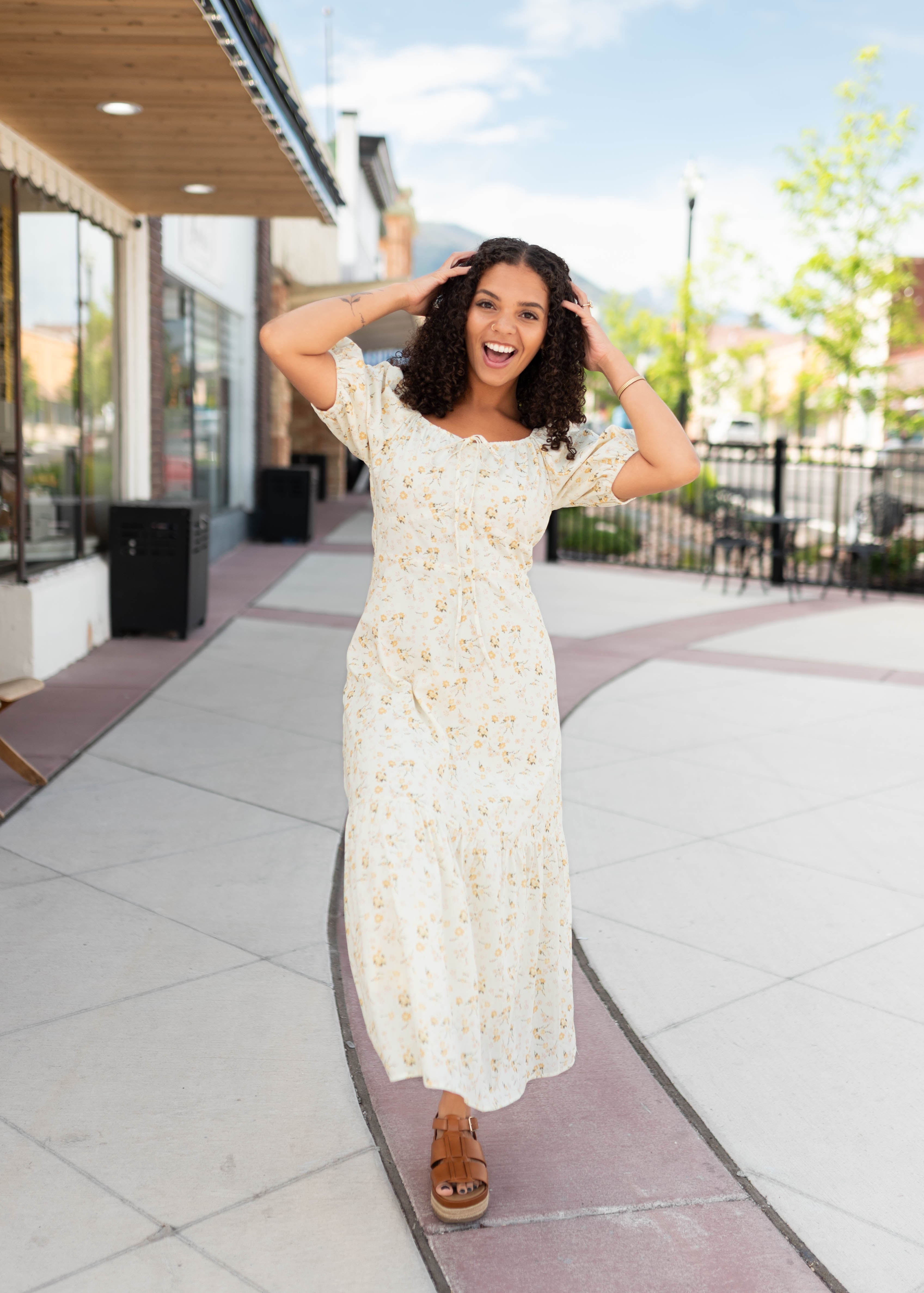 Haley Pale Yellow Floral Dress