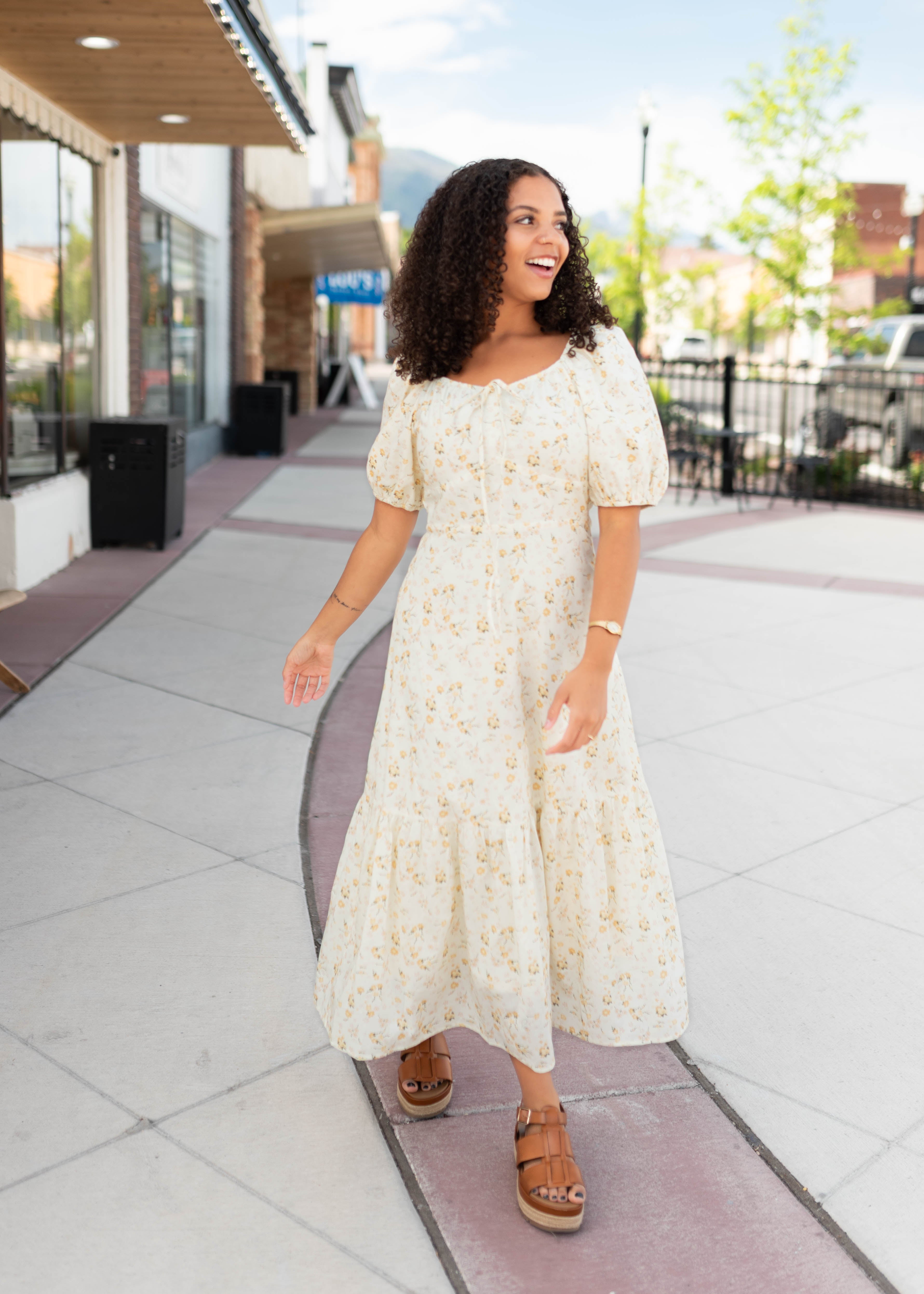 Haley Pale Yellow Floral Dress