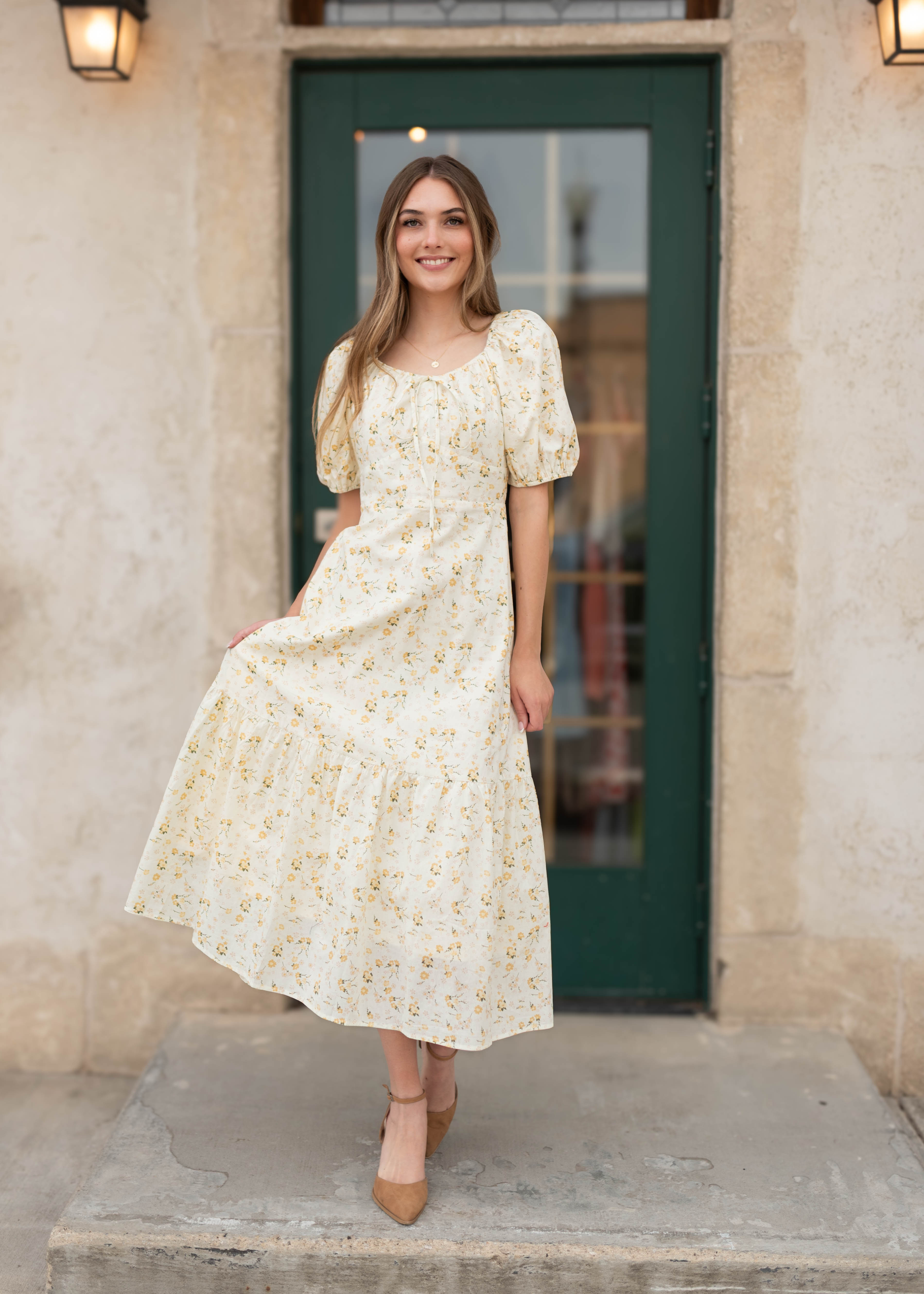 Haley Pale Yellow Floral Dress