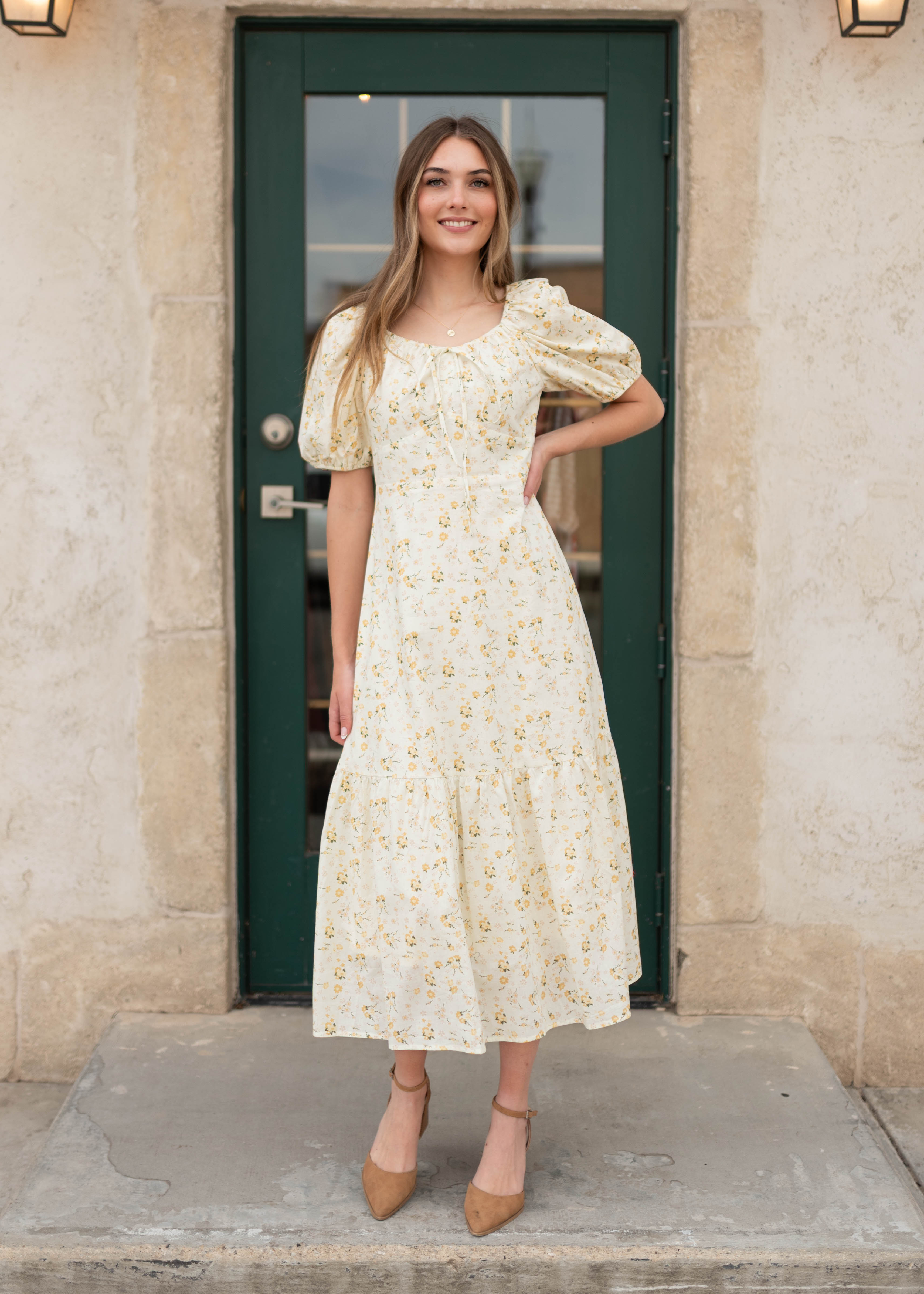 Haley Pale Yellow Floral Dress