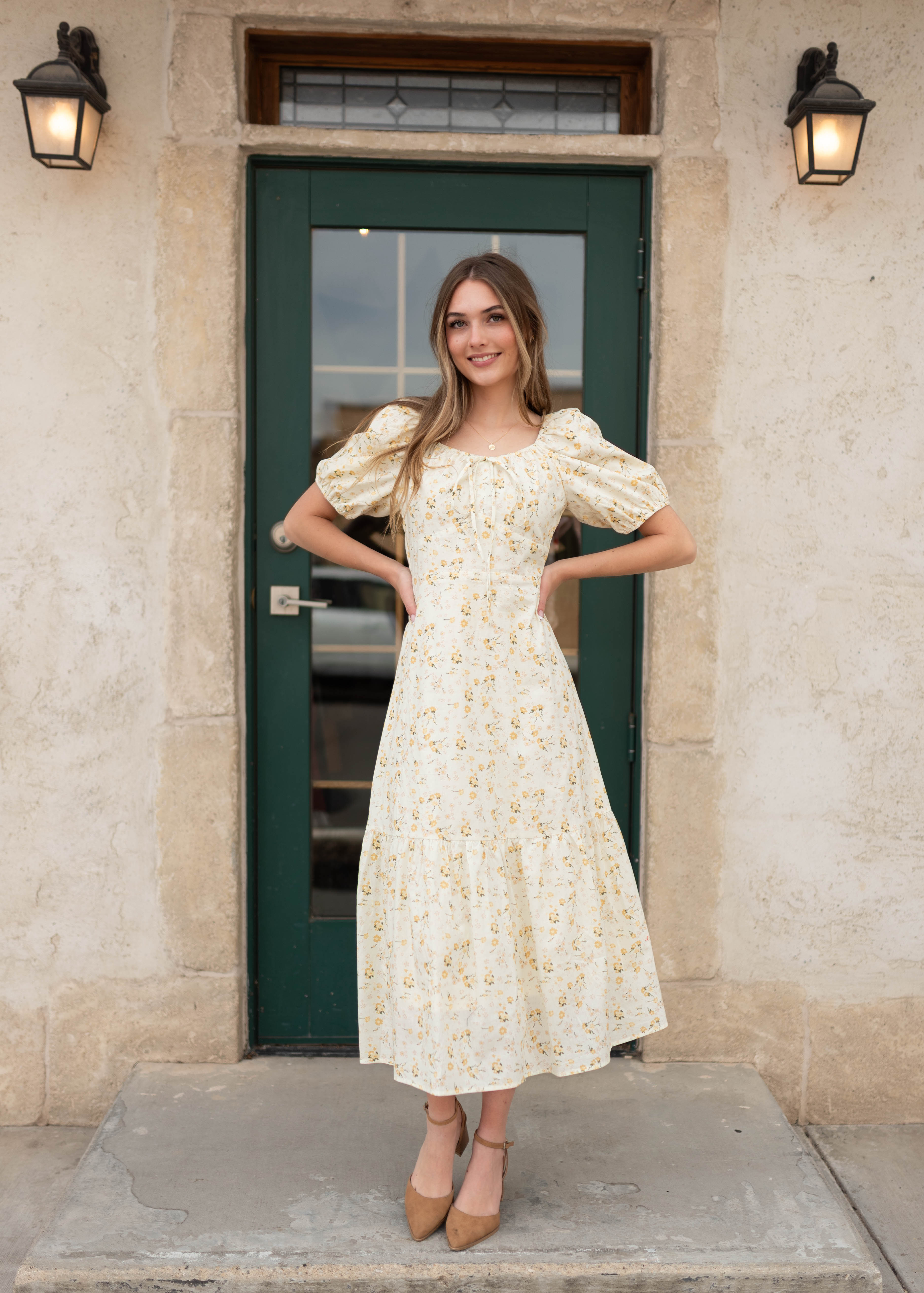 Haley Pale Yellow Floral Dress