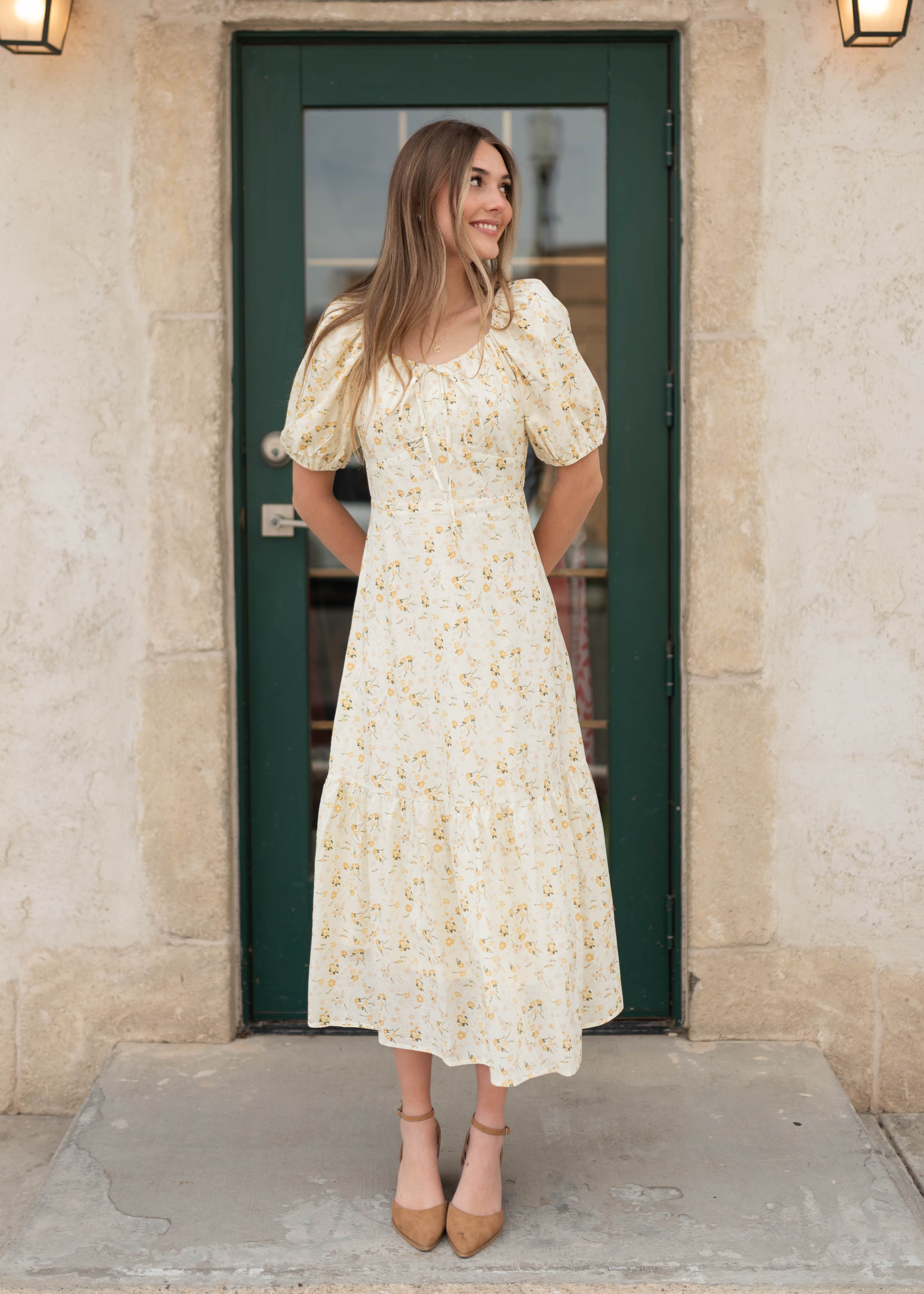 Haley Pale Yellow Floral Dress