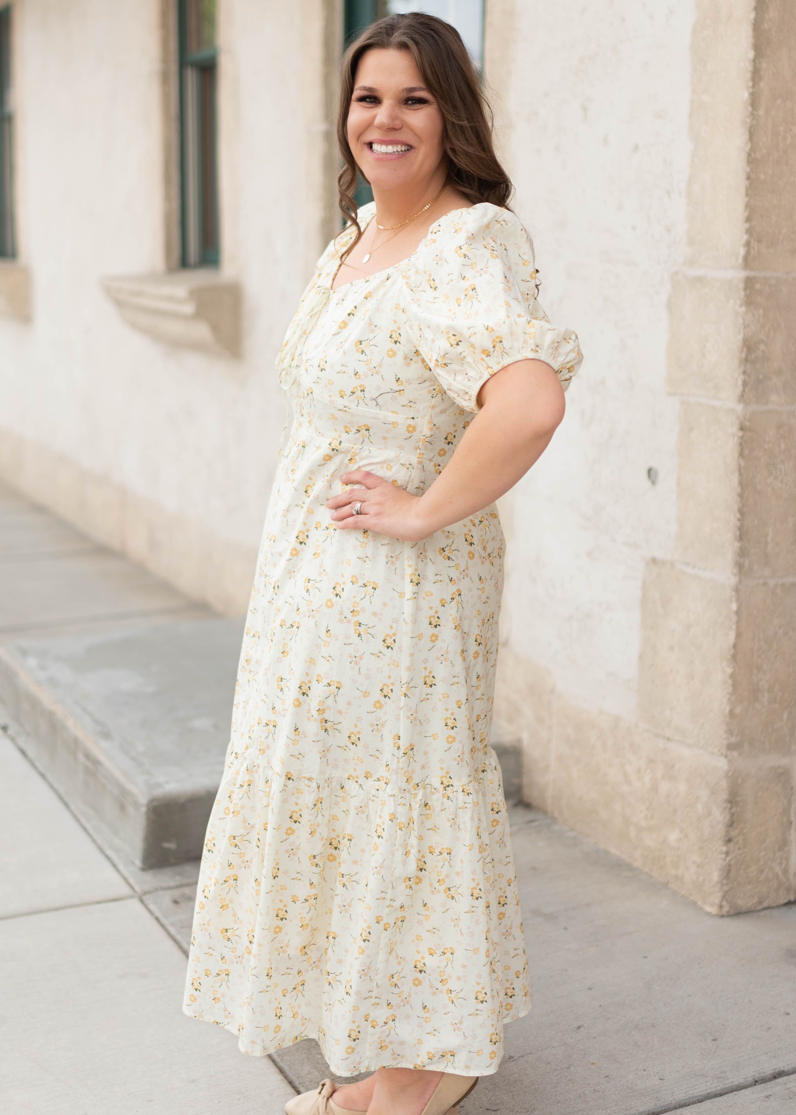 Haley Pale Yellow Floral Dress