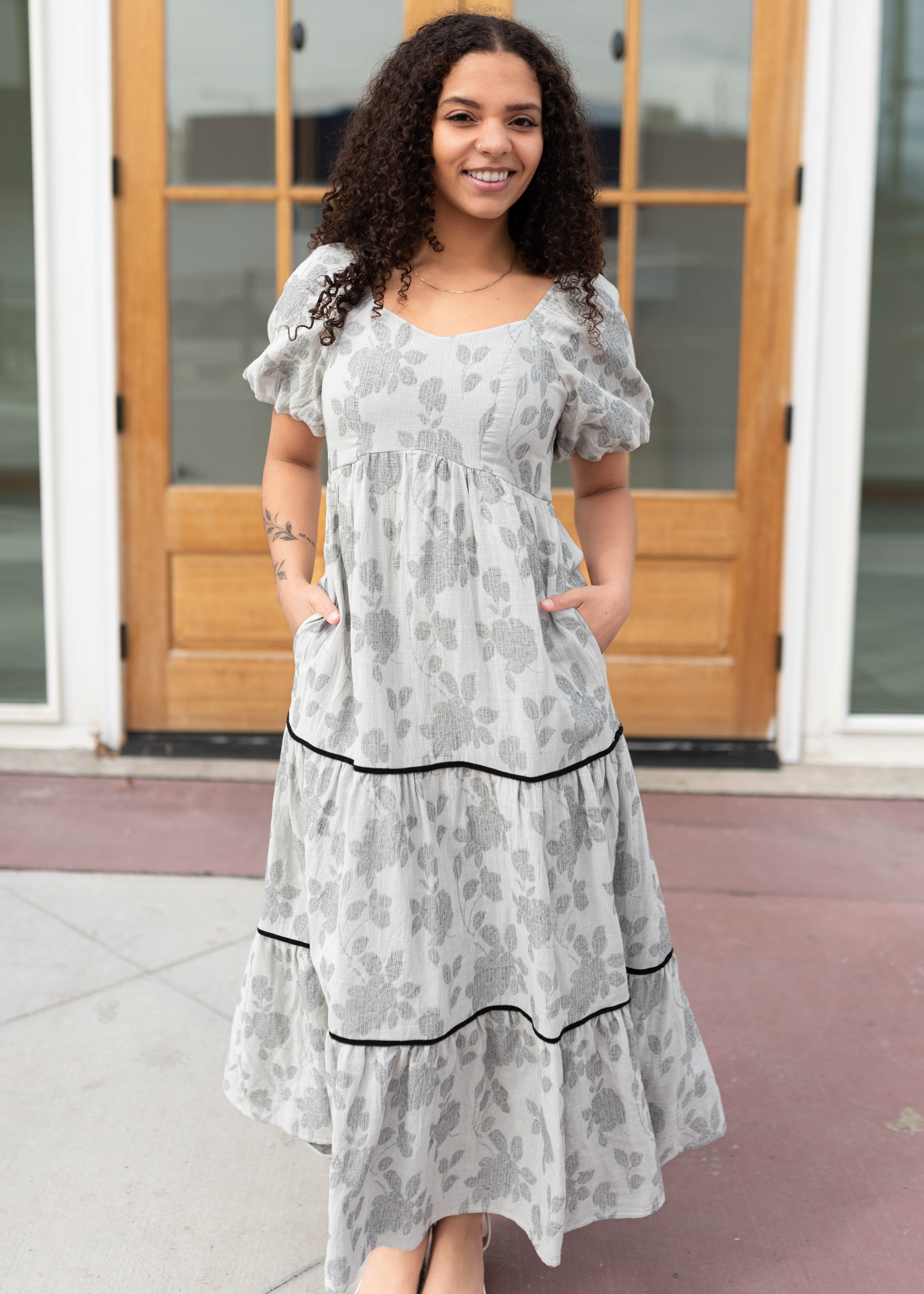 Halle Grey Floral Dress