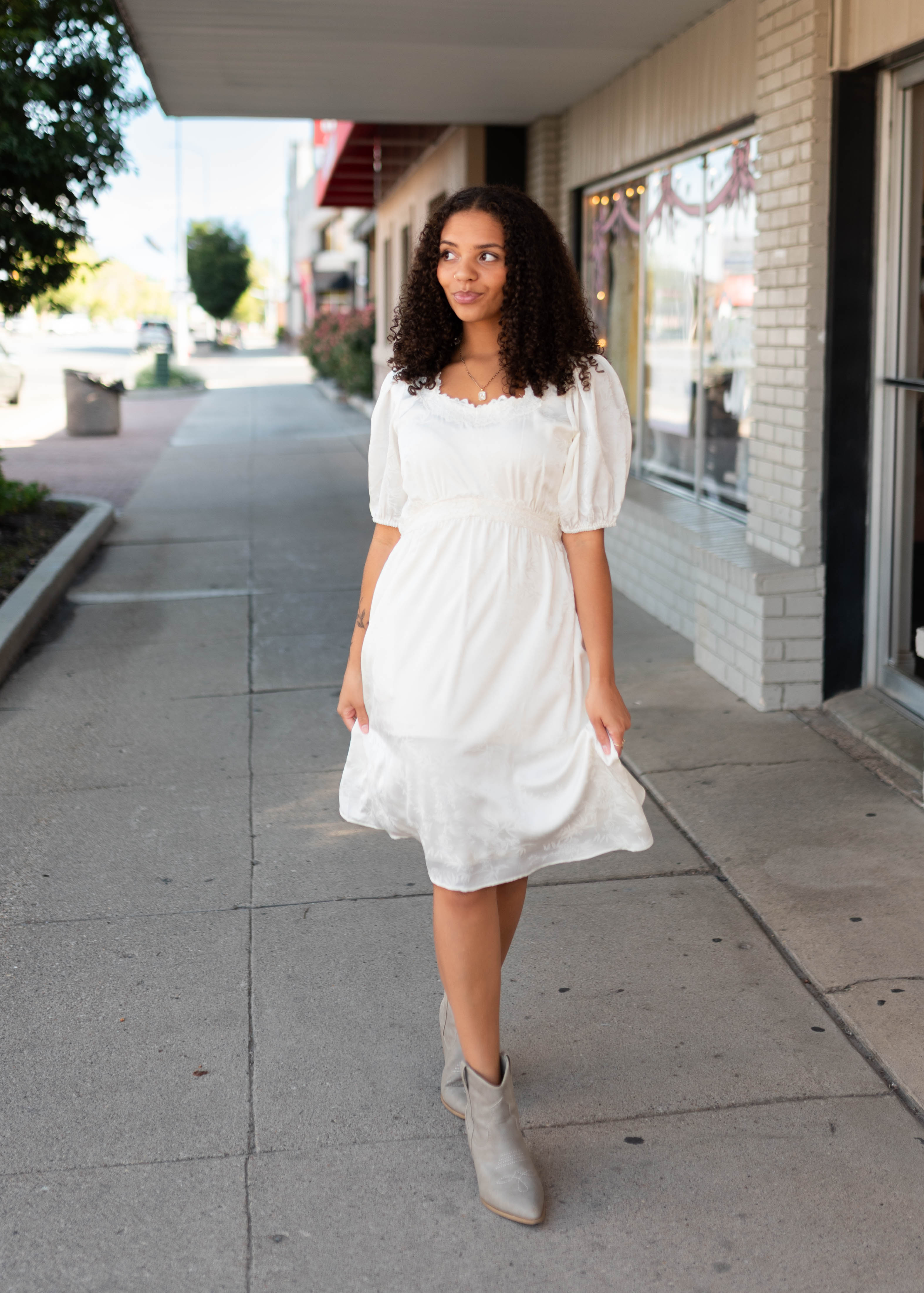 Heather Ivory Lace Patterned Mini Dress