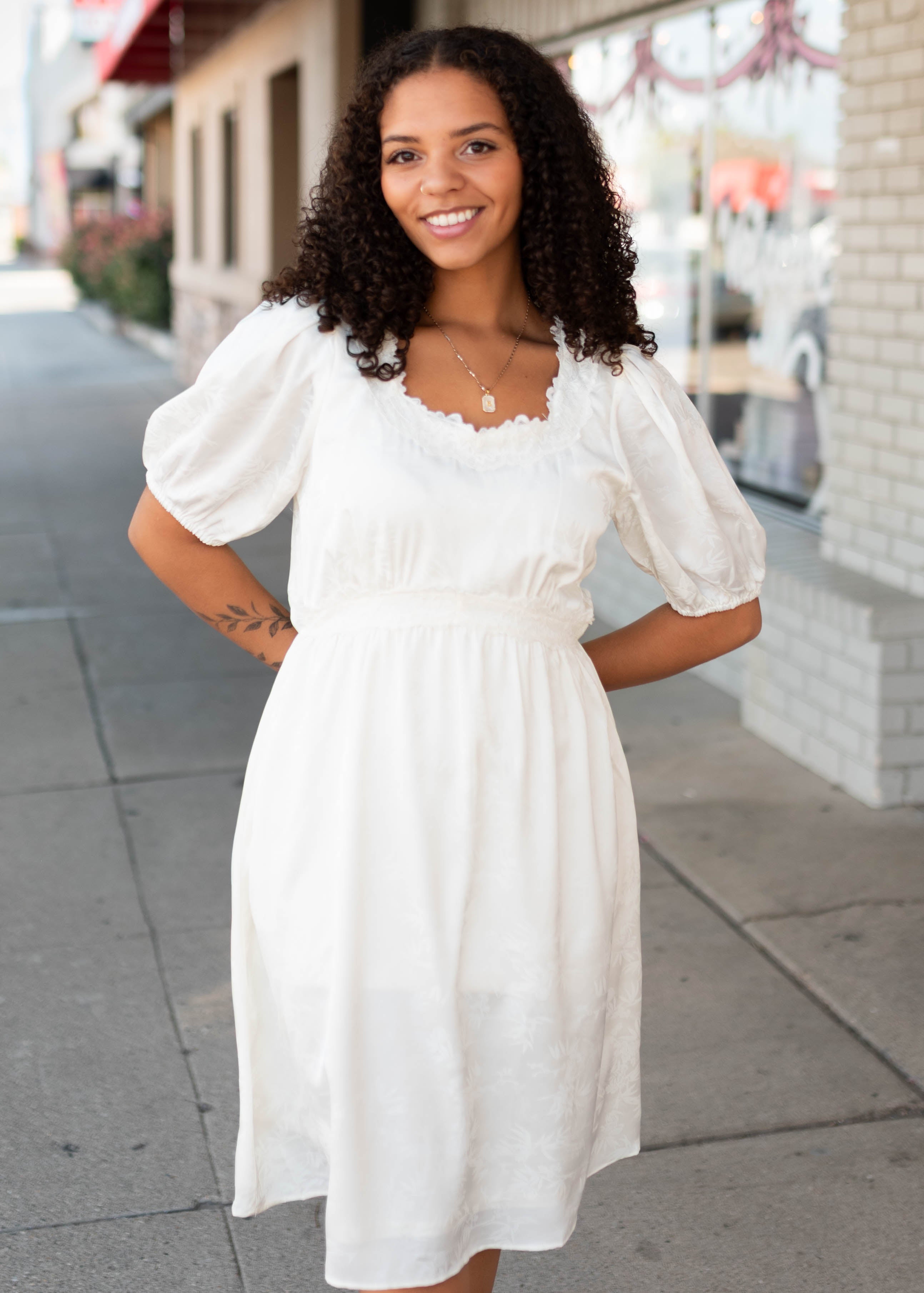 Heather Ivory Lace Patterned Mini Dress