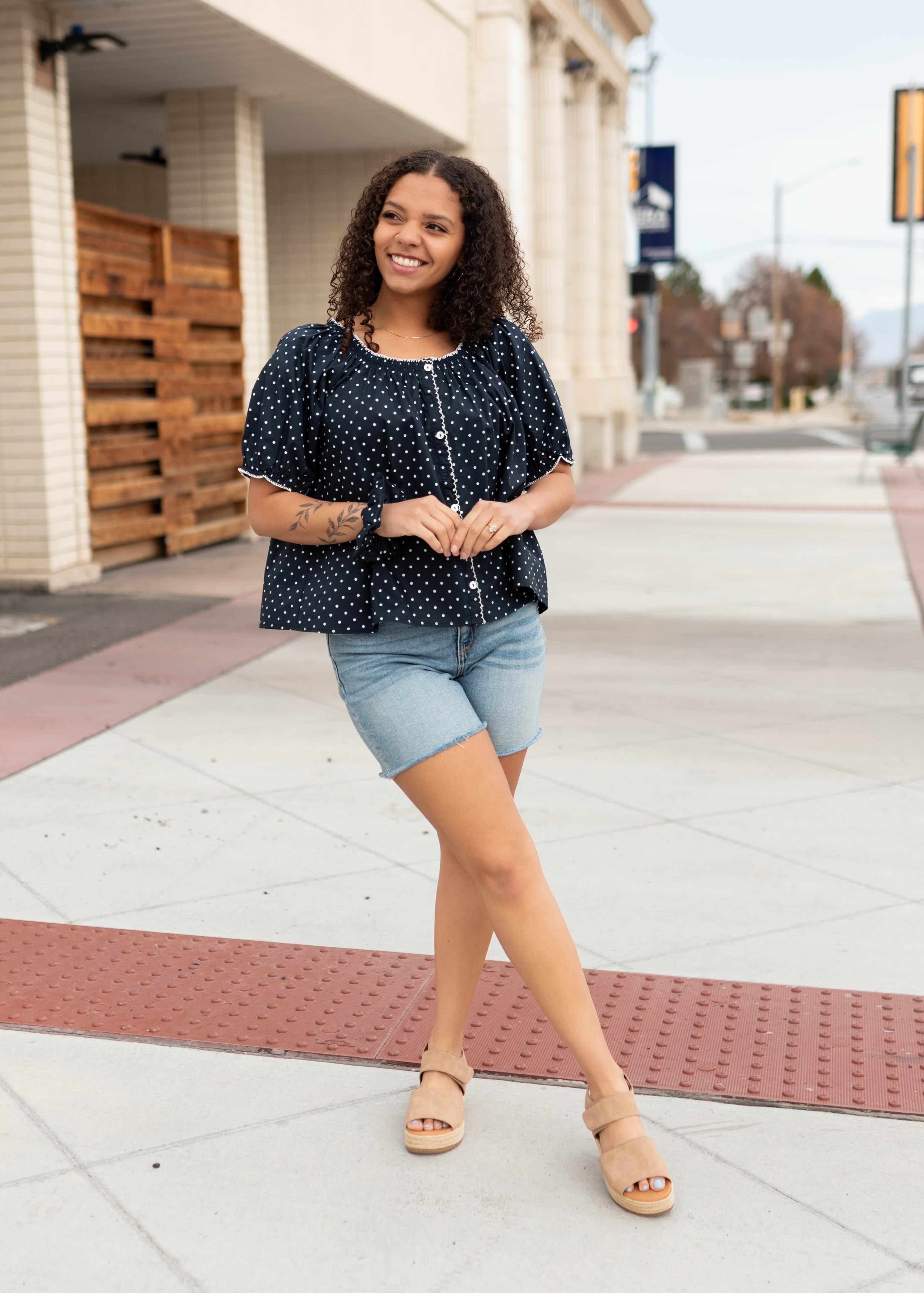 Jamie Navy Polka Dot Blouse & Scrunchie Set