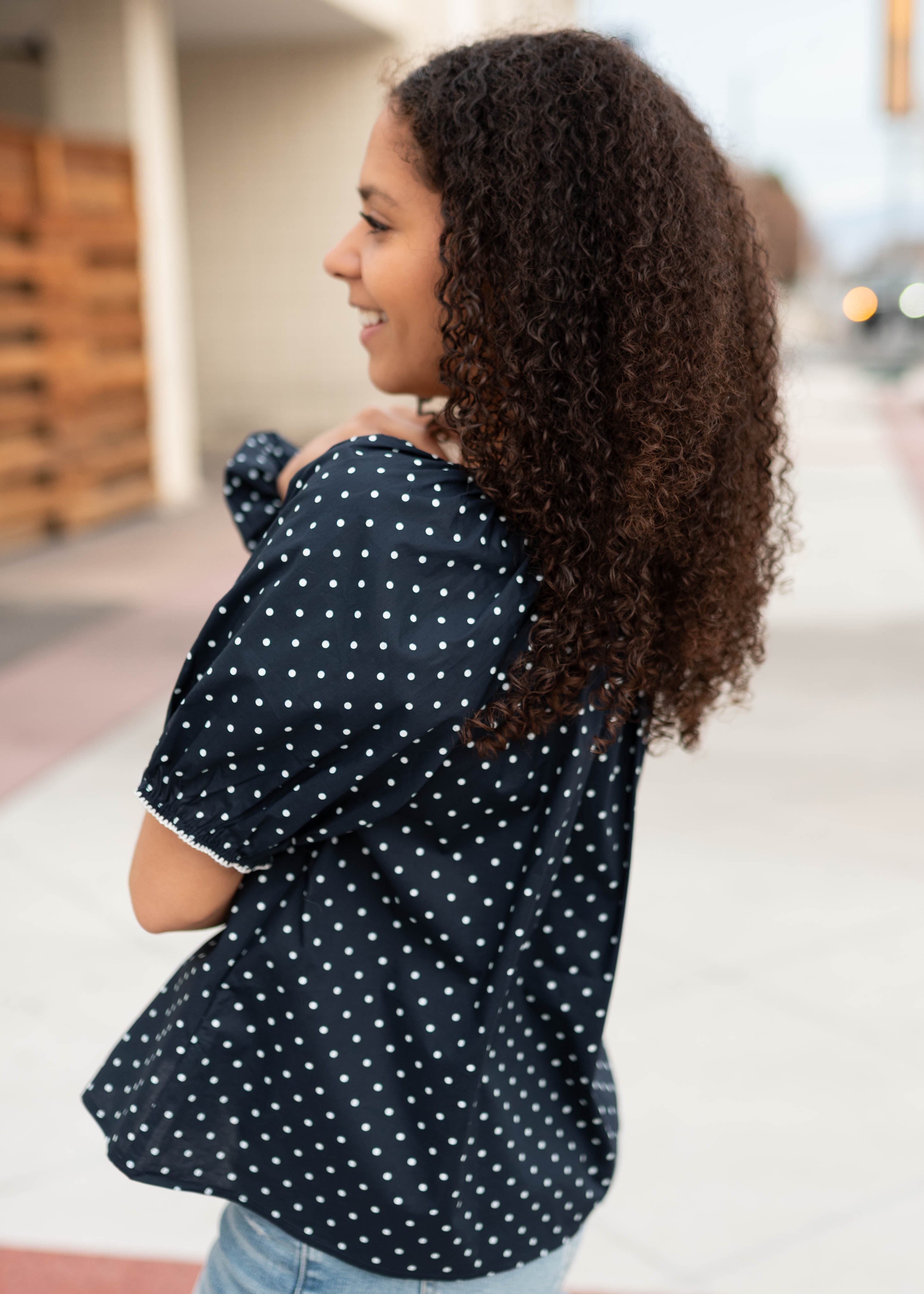 Jamie Navy Polka Dot Blouse & Scrunchie Set