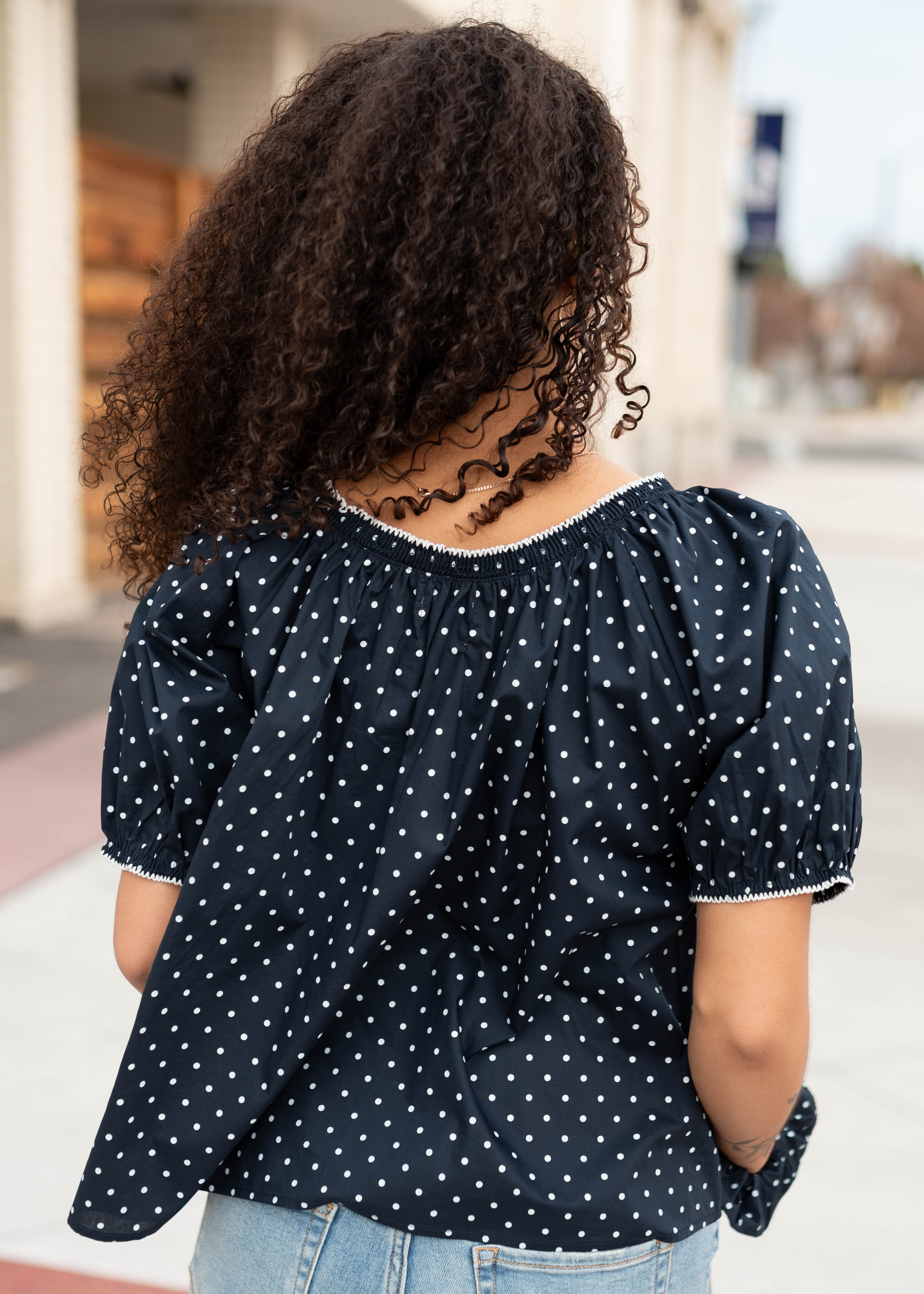 Jamie Navy Polka Dot Blouse & Scrunchie Set