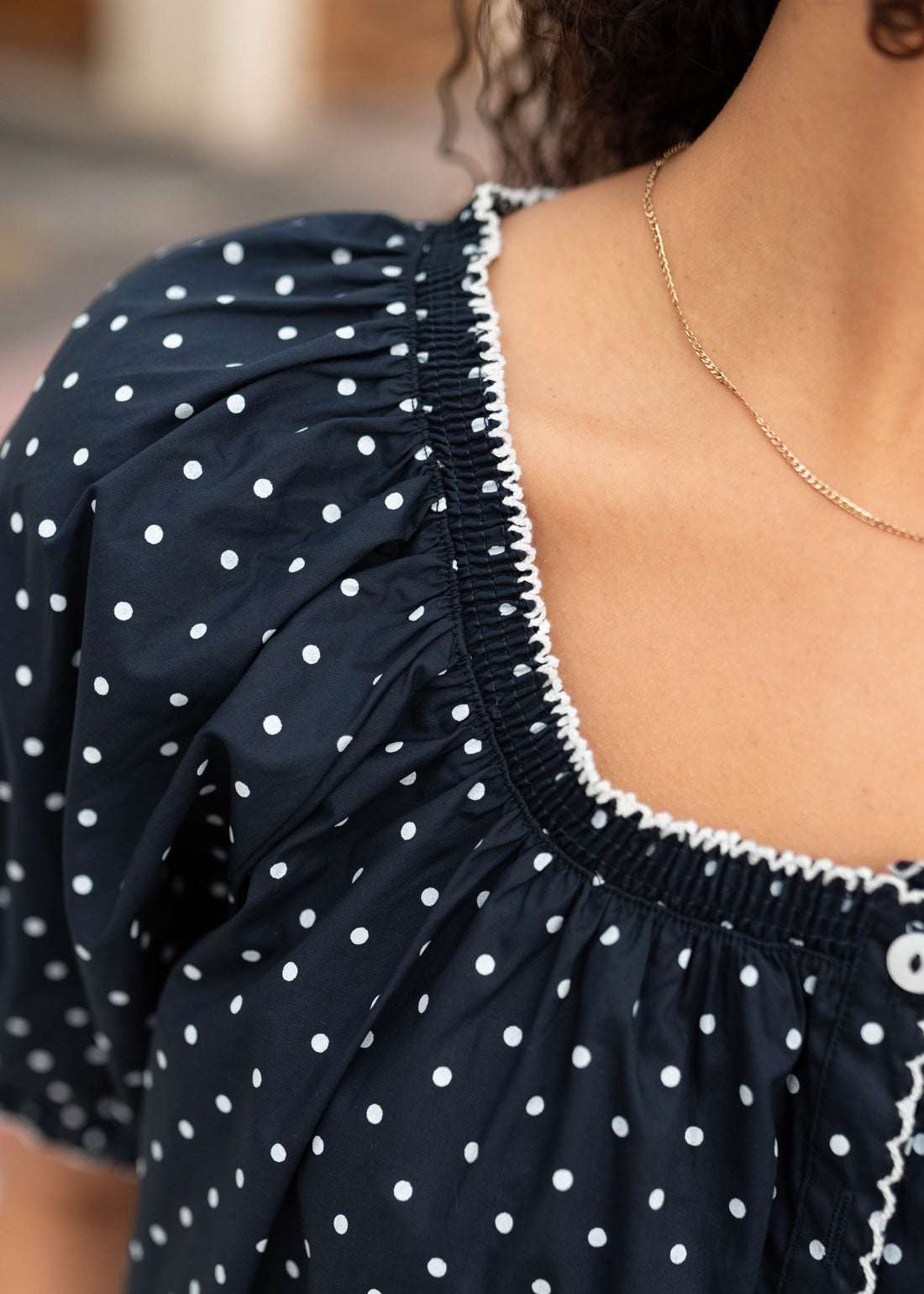 Jamie Navy Polka Dot Blouse & Scrunchie Set