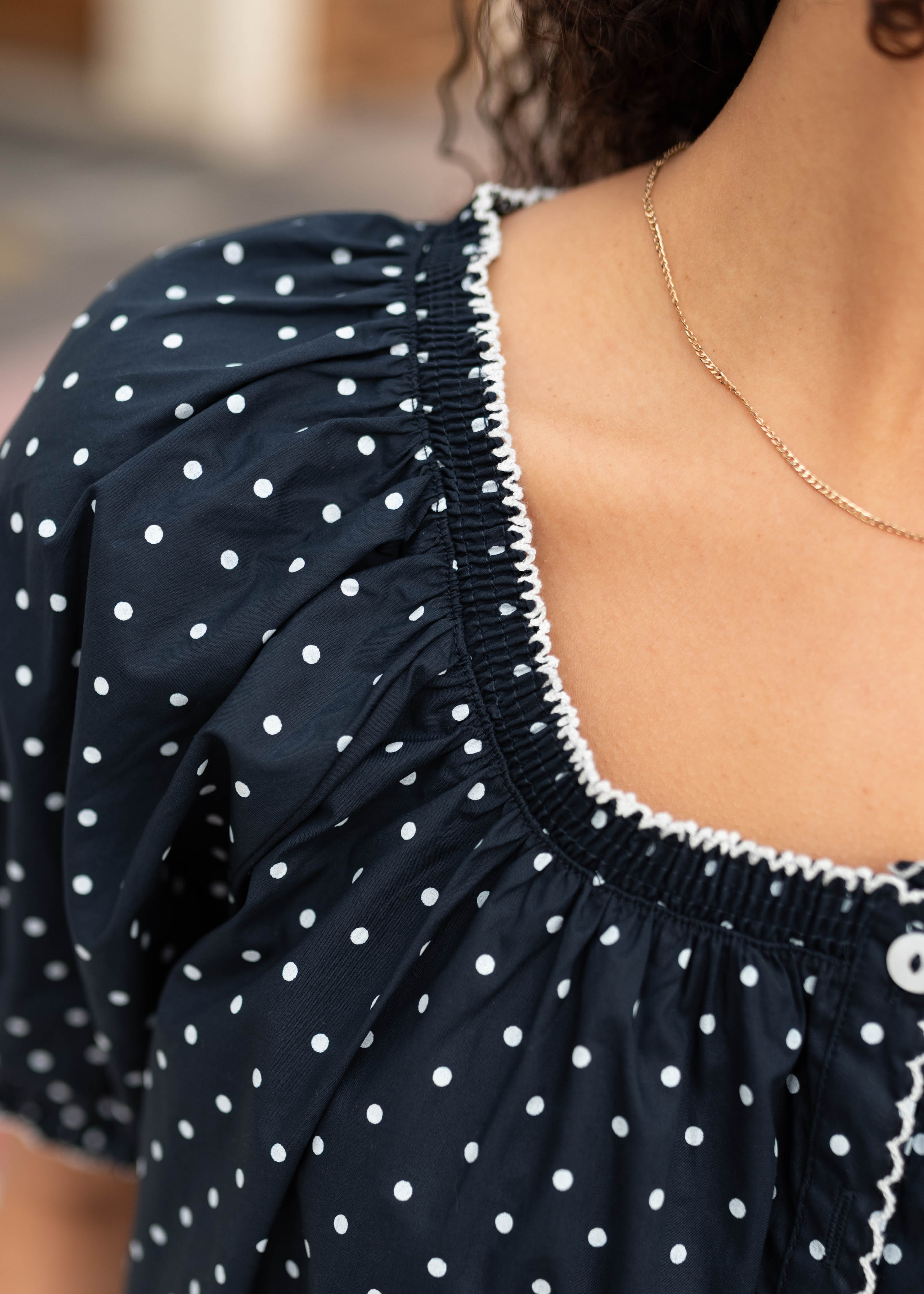 Jamie Navy Polka Dot Blouse & Scrunchie Set