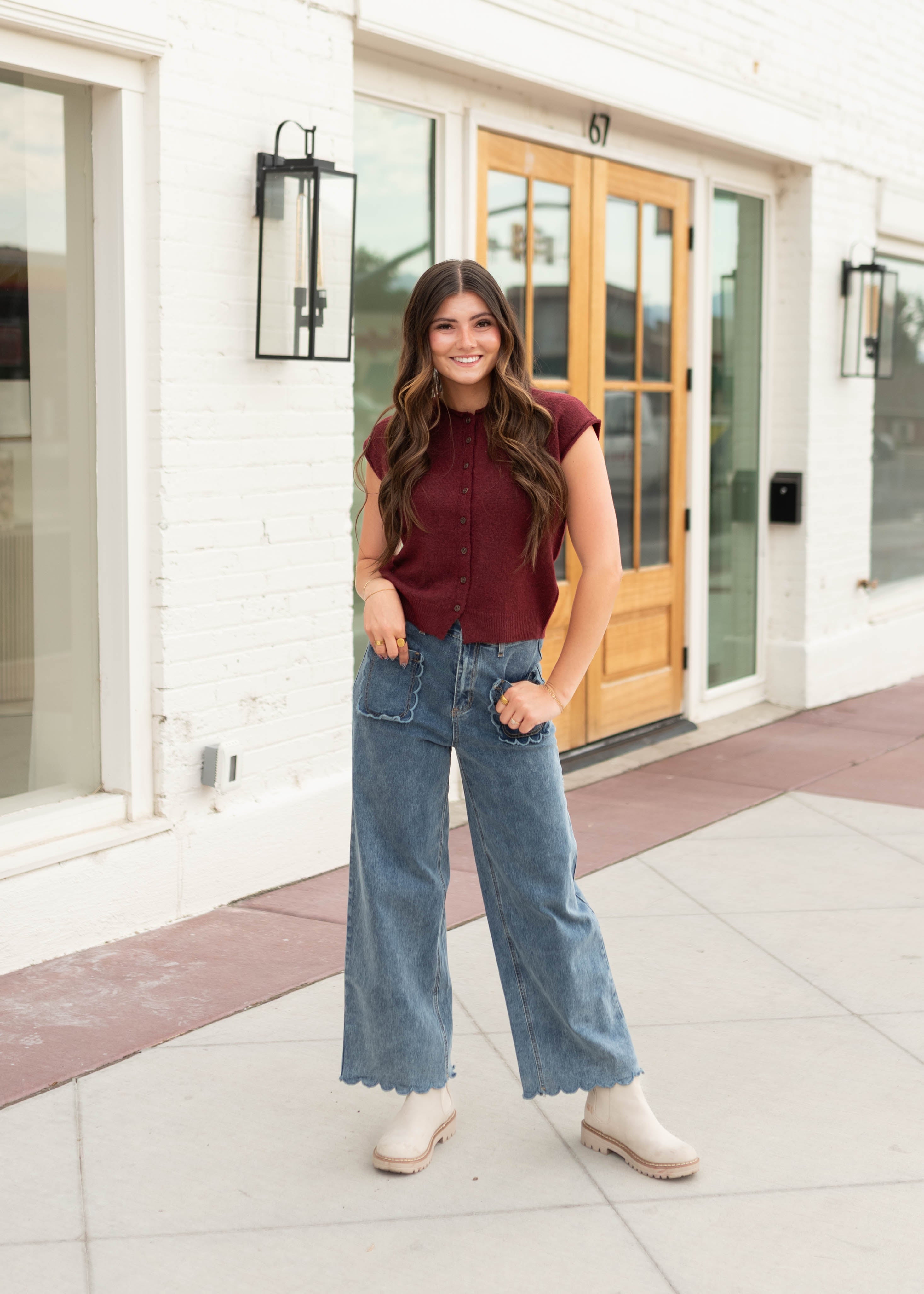 Janice Burgundy Sleeveless Short Sleeve Cardigan