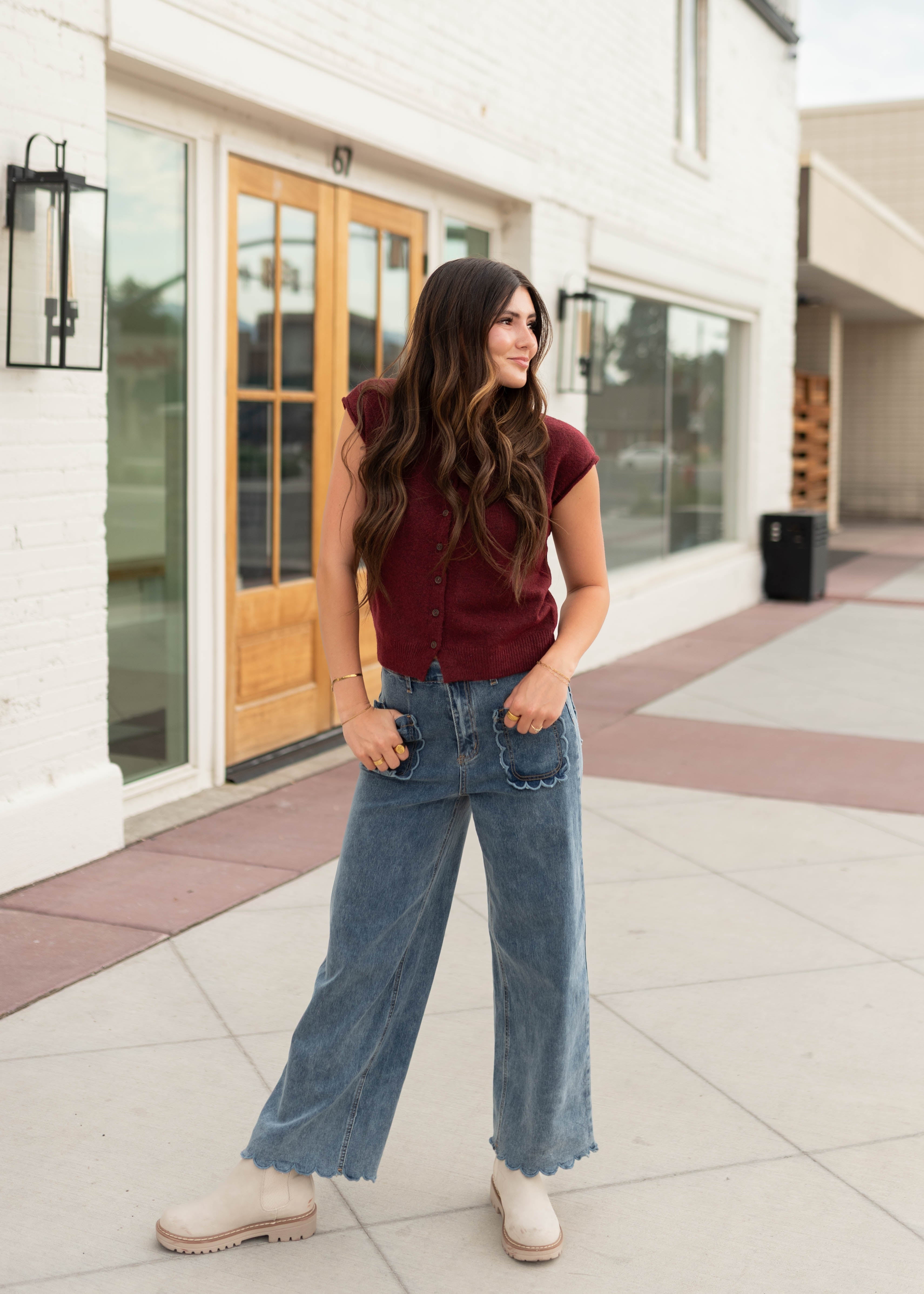 Janice Burgundy Sleeveless Short Sleeve Cardigan