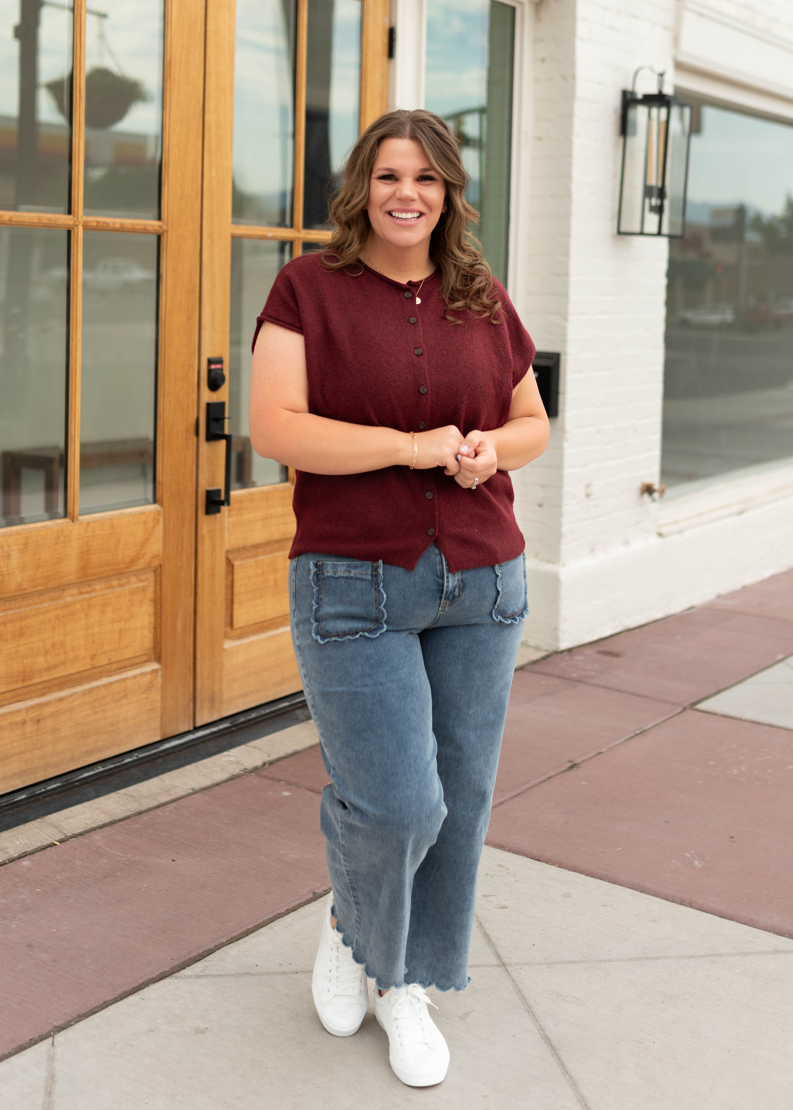 Janice Burgundy Sleeveless Short Sleeve Cardigan