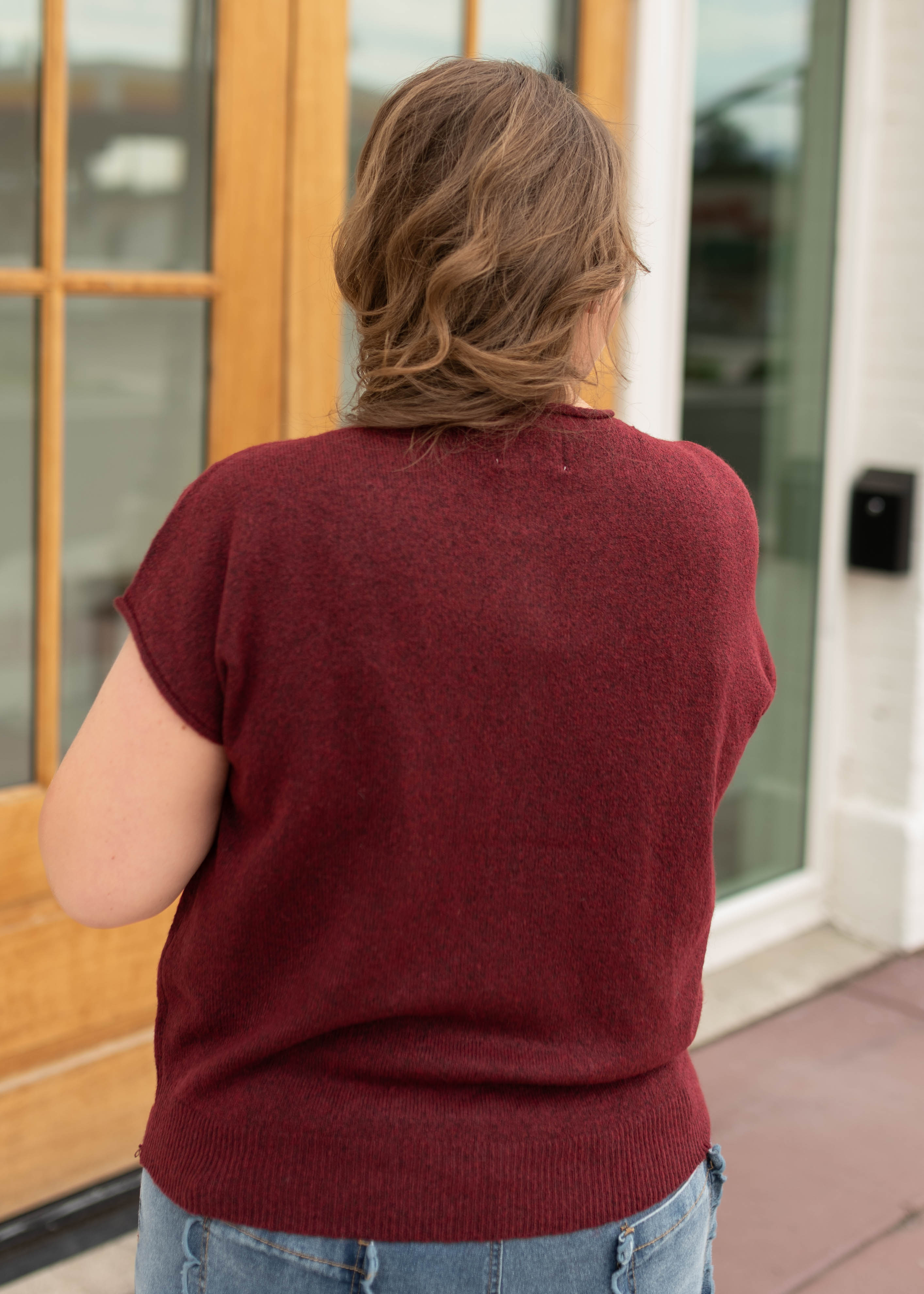Janice Burgundy Sleeveless Short Sleeve Cardigan