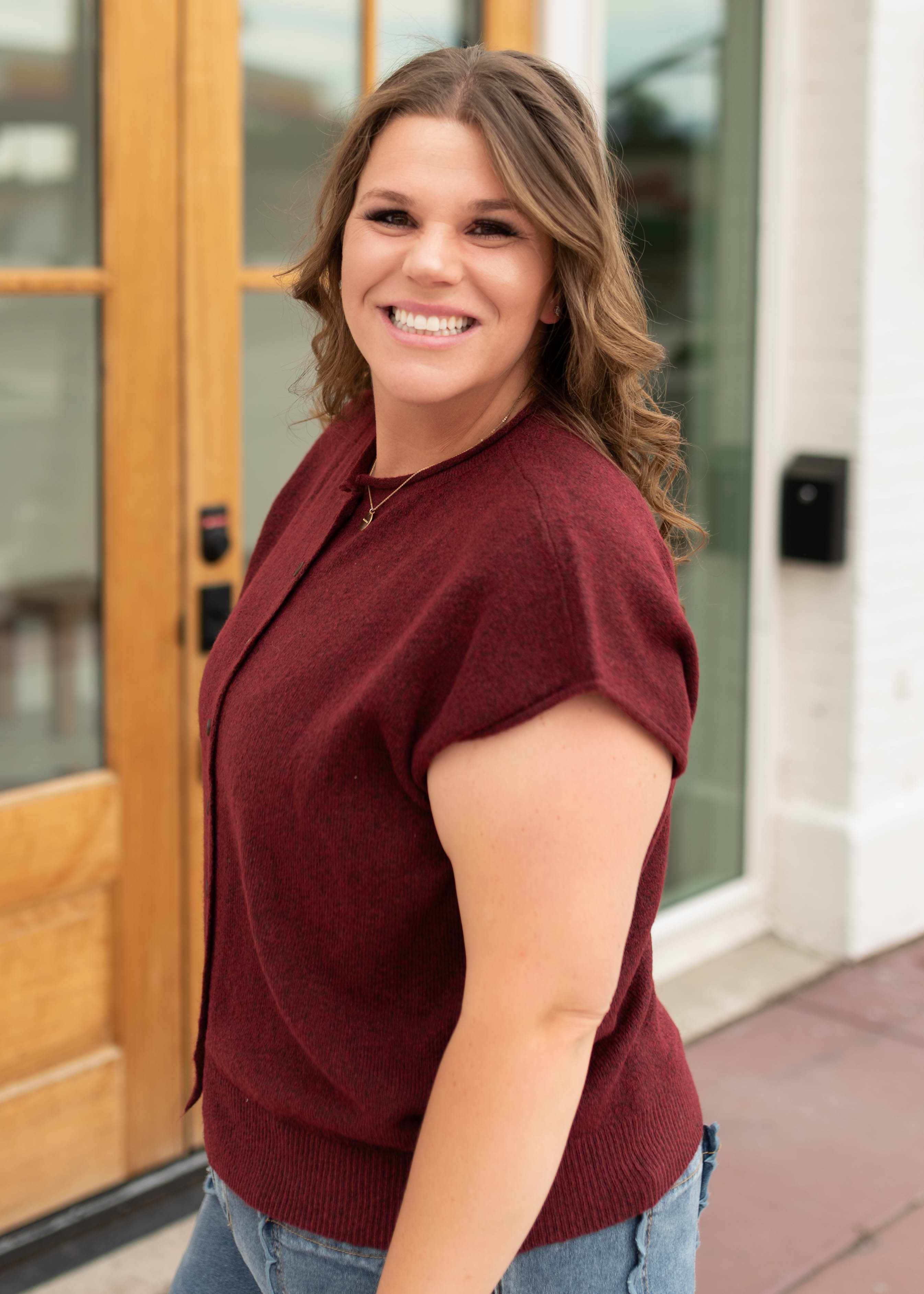 Janice Burgundy Sleeveless Short Sleeve Cardigan