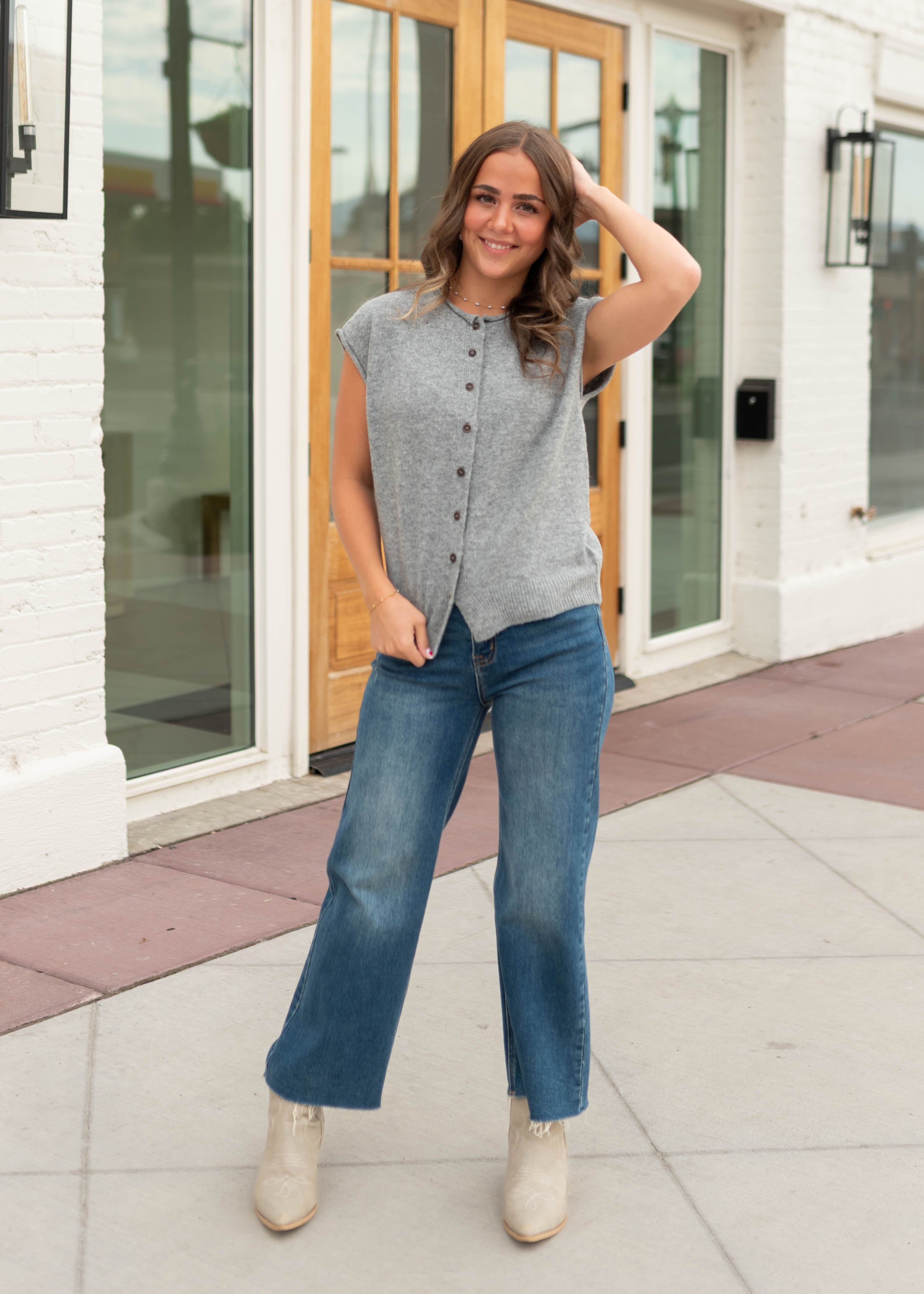 Janice Grey Sleeveless Short Sleeve Cardigan