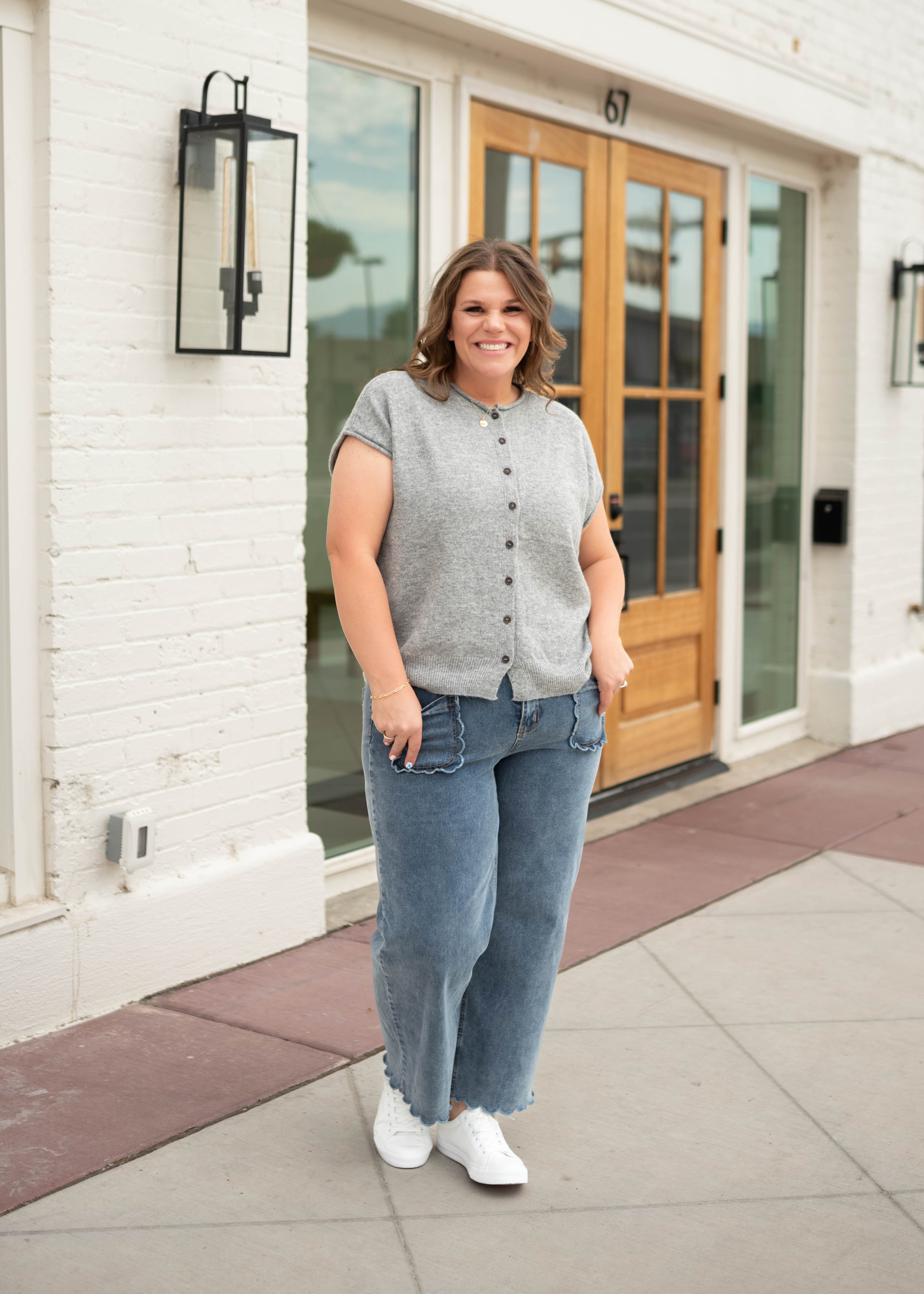 Janice Grey Sleeveless Short Sleeve Cardigan