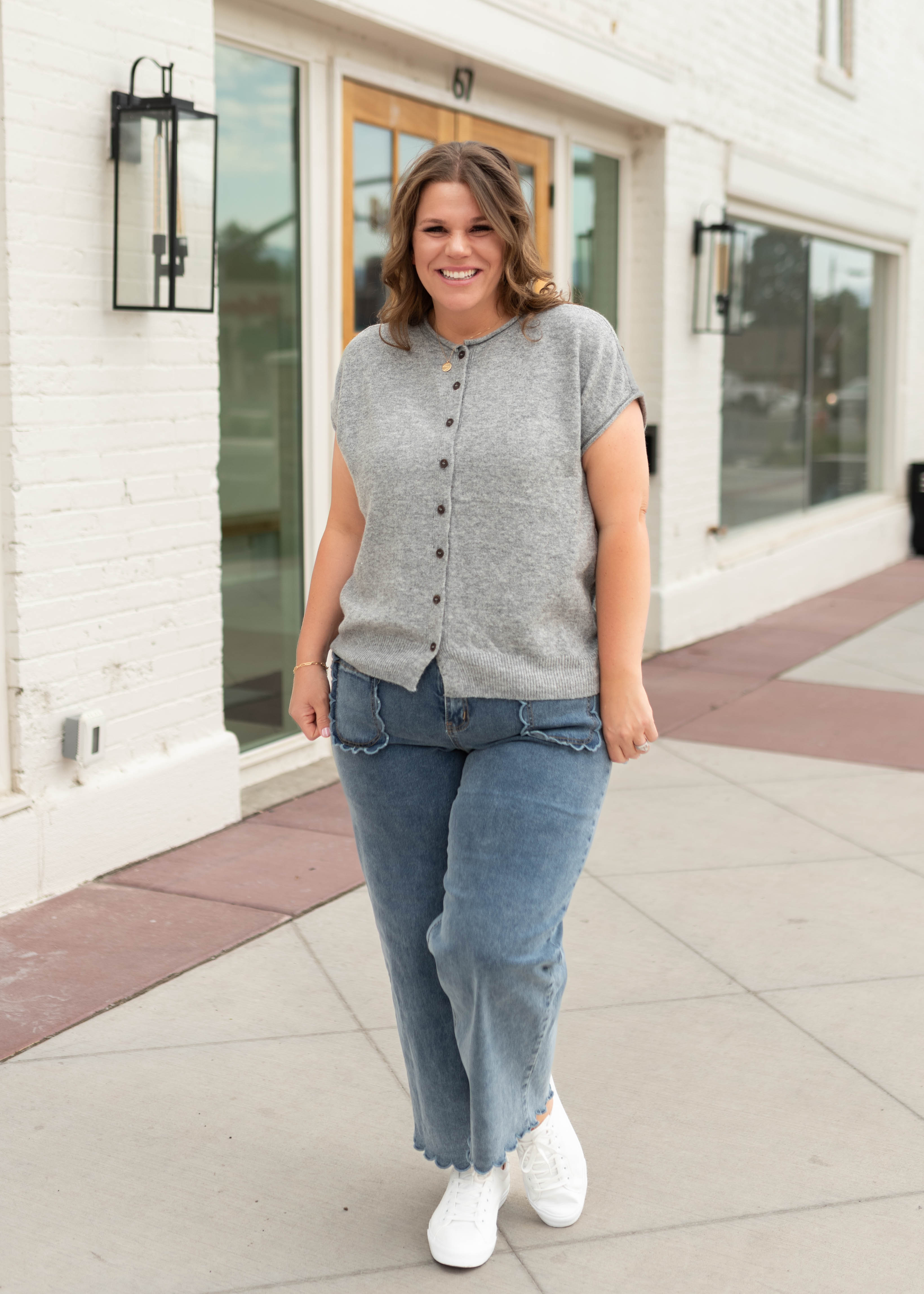 Janice Grey Sleeveless Short Sleeve Cardigan