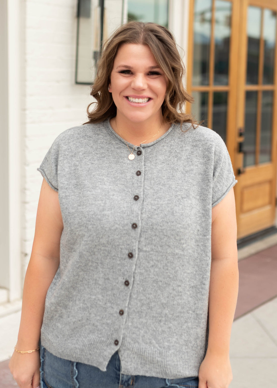 Janice Grey Sleeveless Short Sleeve Cardigan