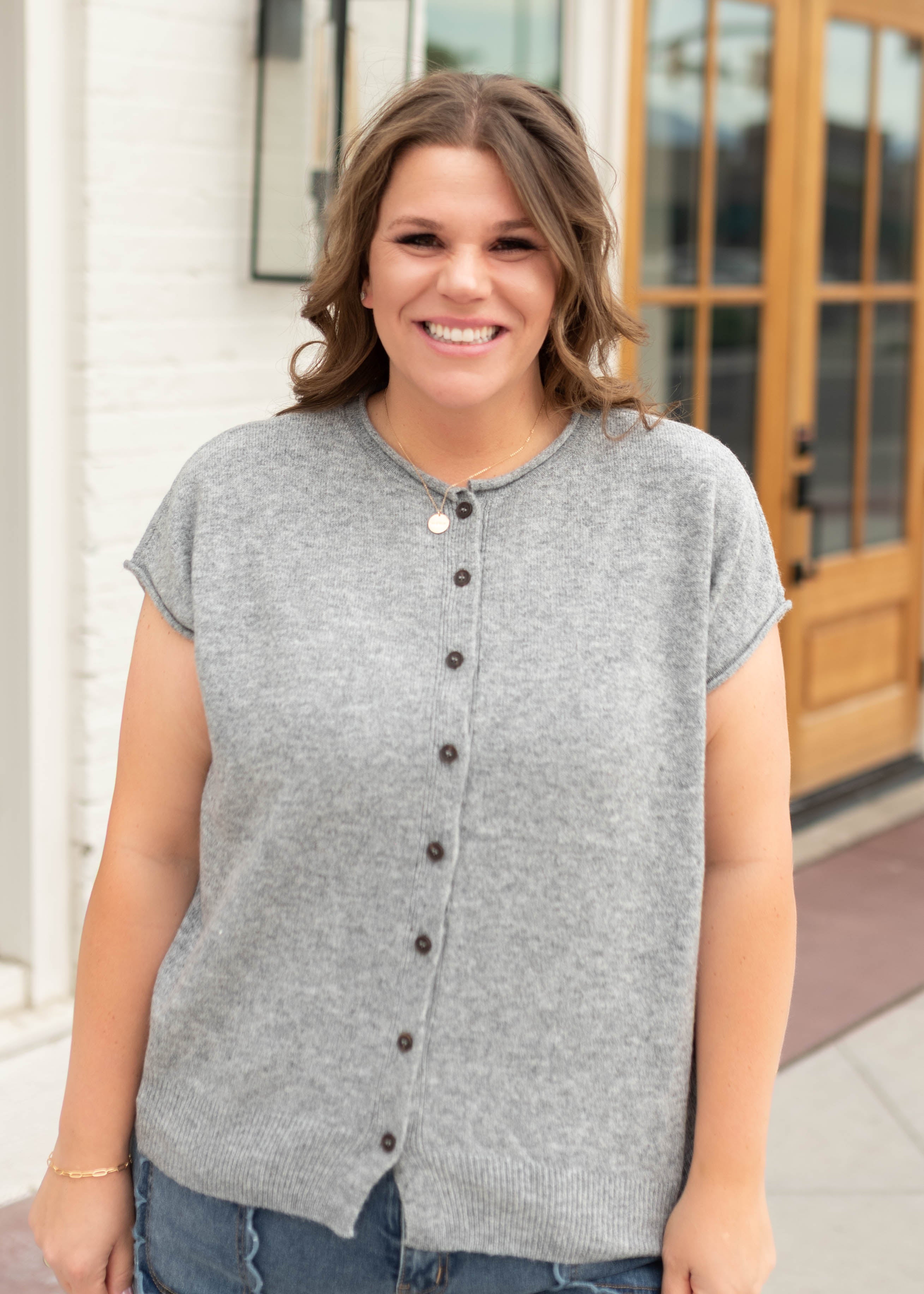 Janice Grey Sleeveless Short Sleeve Cardigan