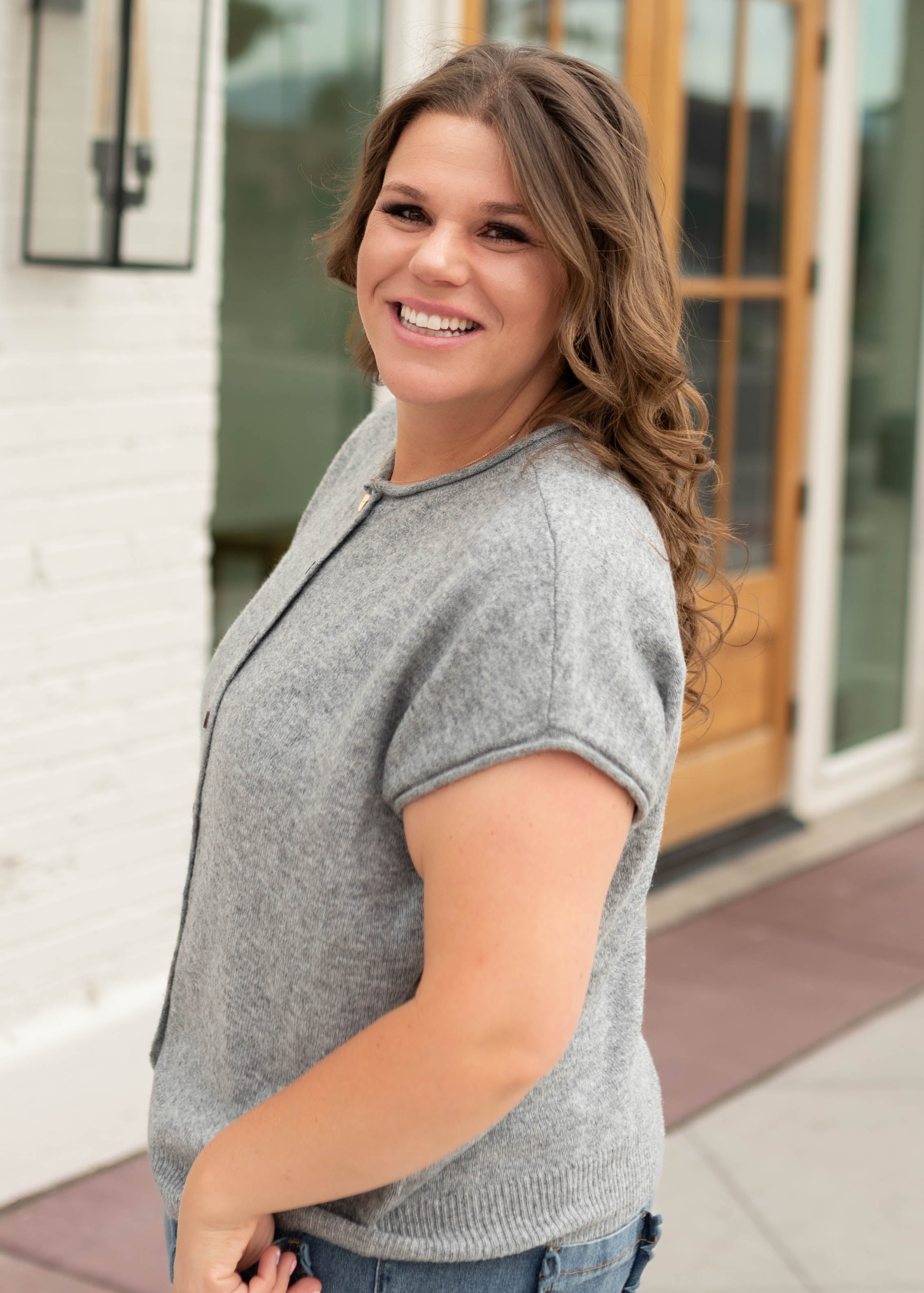 Janice Grey Sleeveless Short Sleeve Cardigan