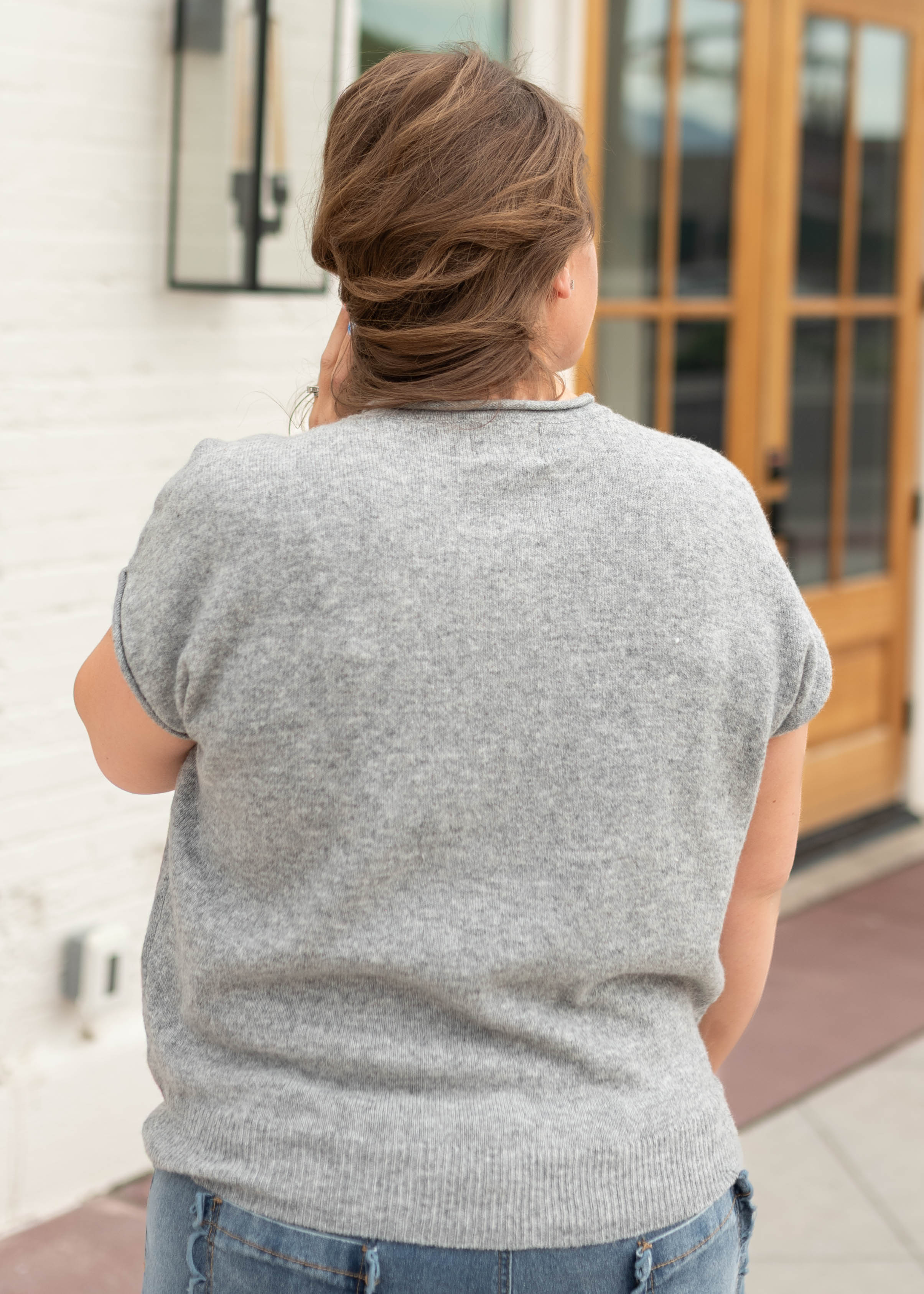 Janice Grey Sleeveless Short Sleeve Cardigan