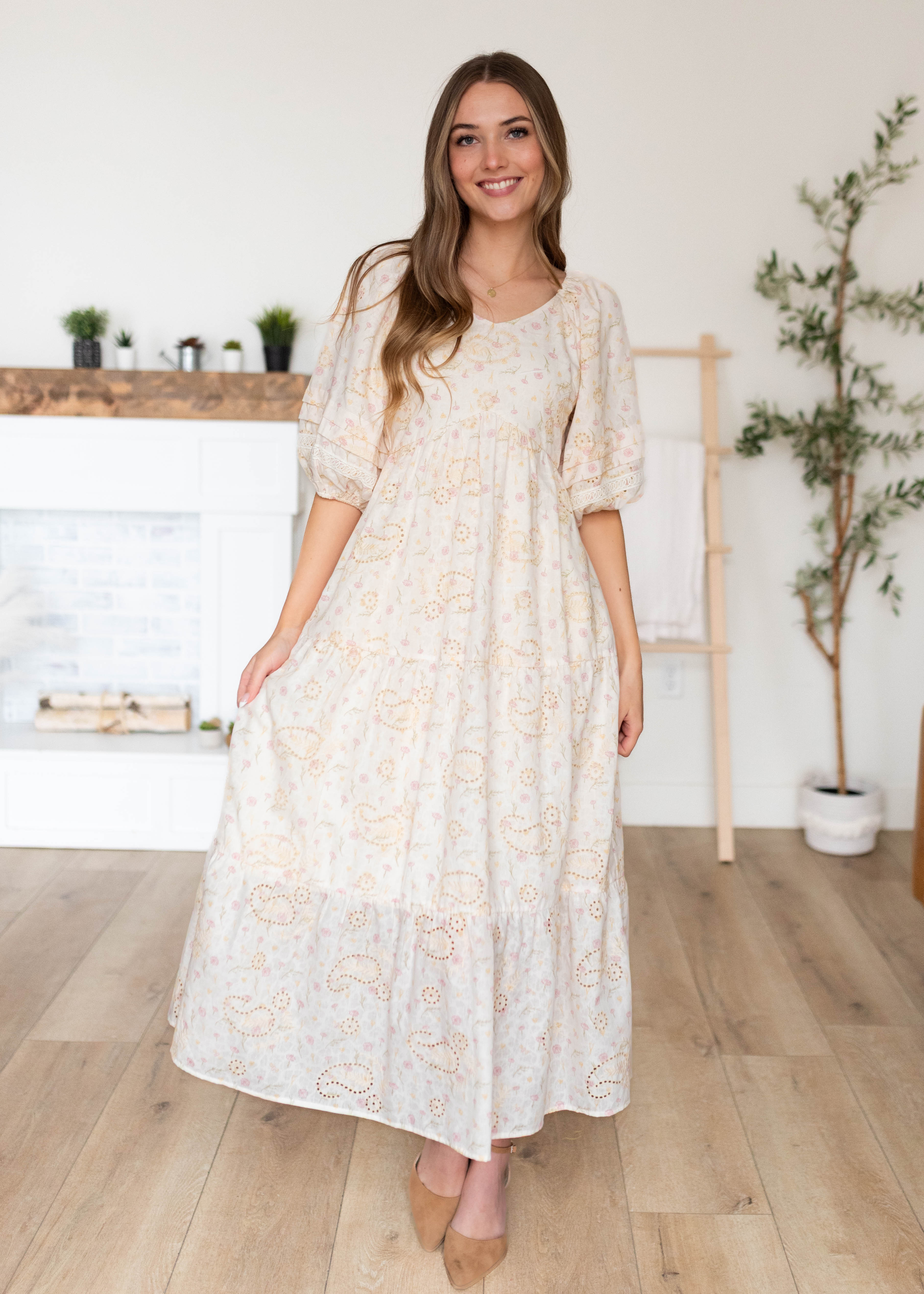 Jenna Ivory Pink Floral Dress