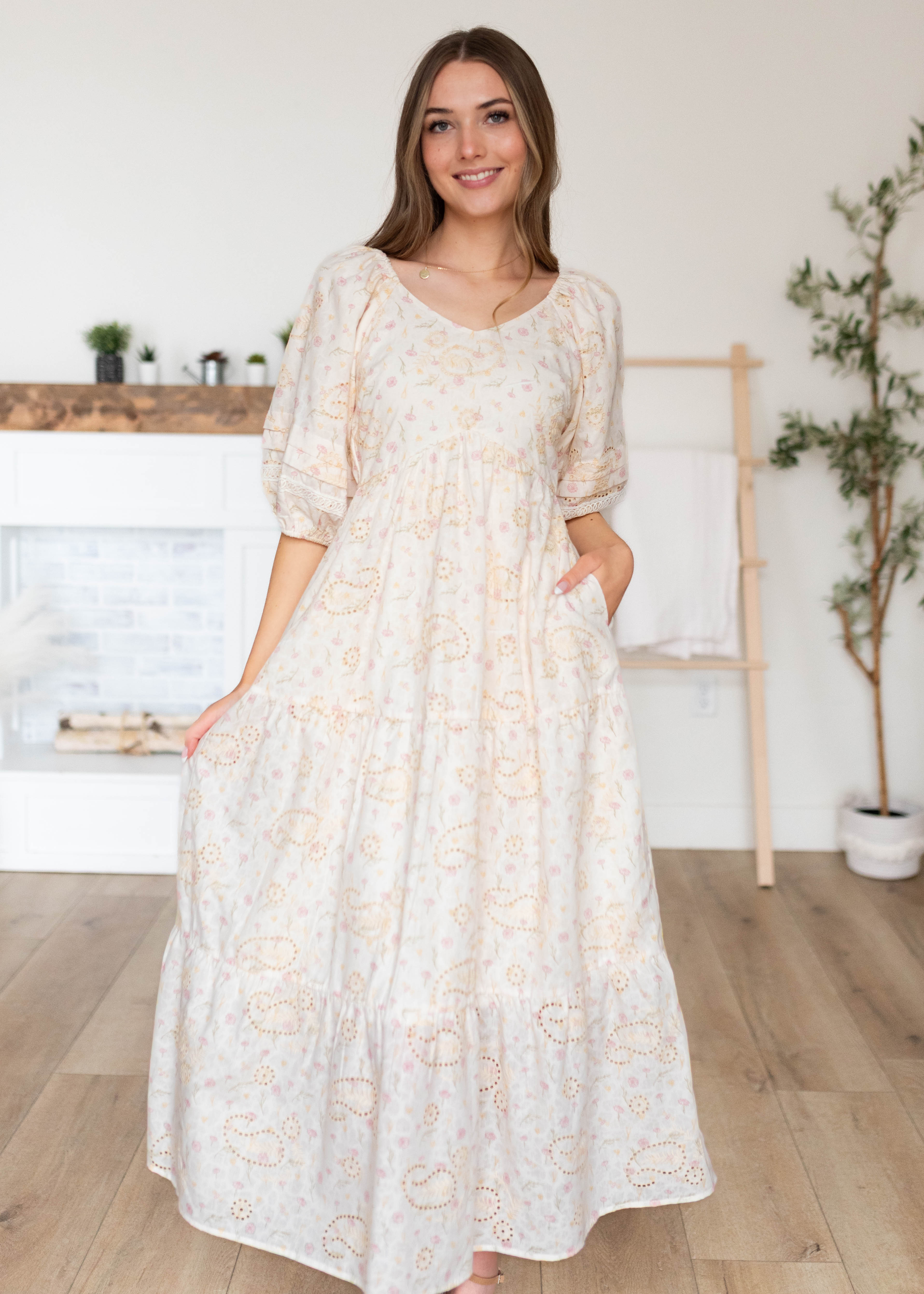 Jenna Ivory Pink Floral Dress