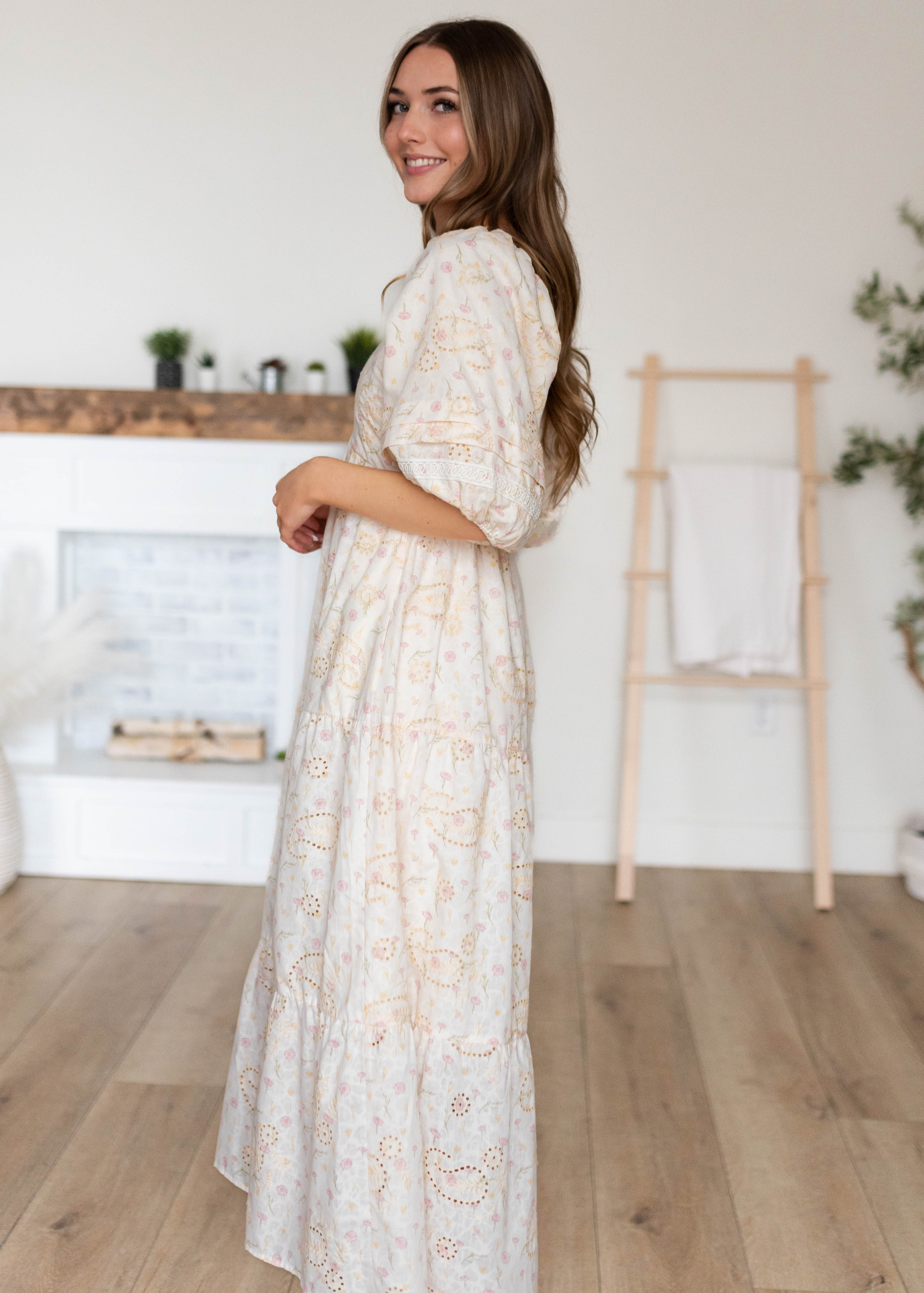 Jenna Ivory Pink Floral Dress