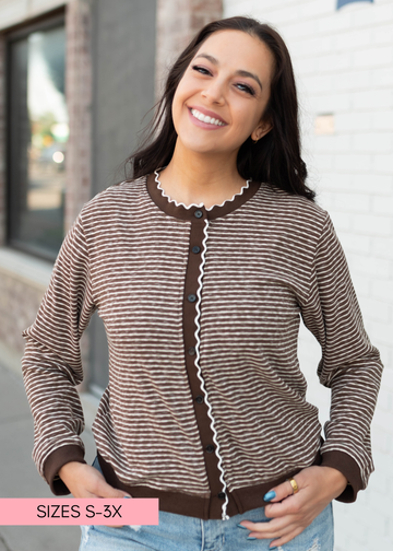 Jenny Brown & White Striped Cardigan