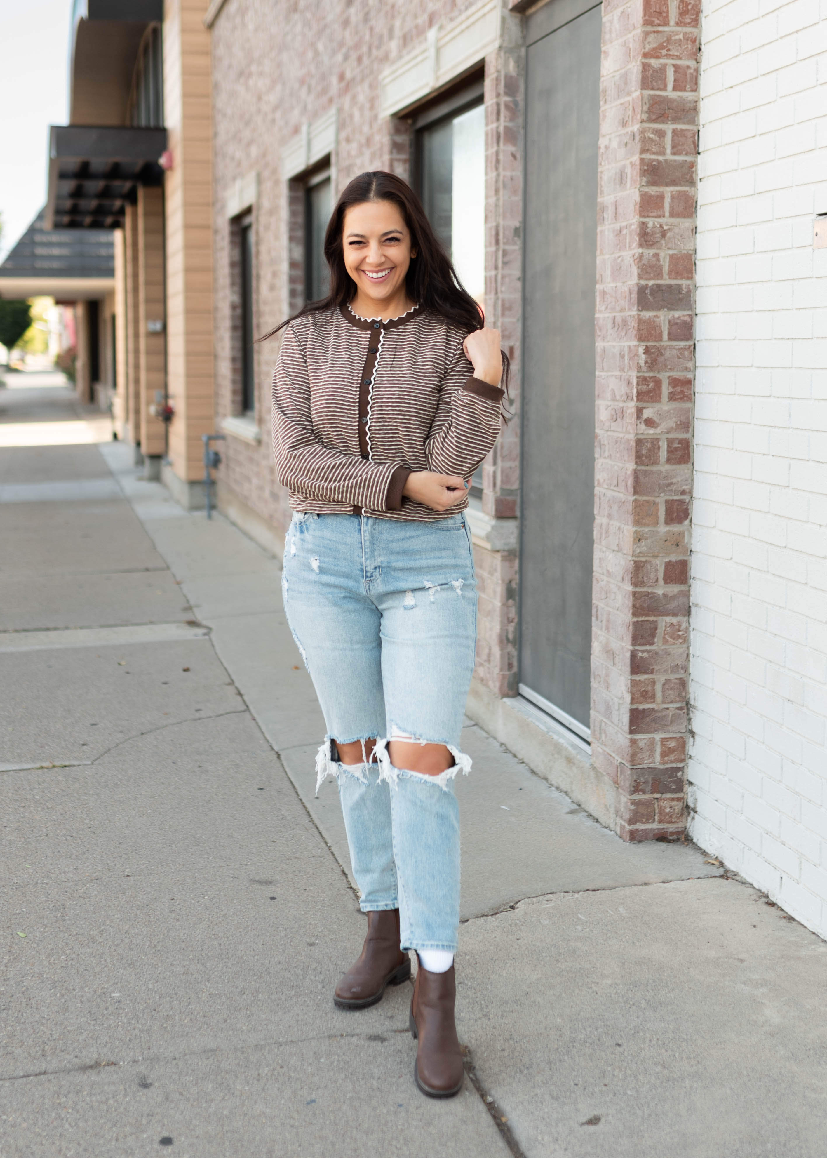 Jenny Brown & White Striped Cardigan