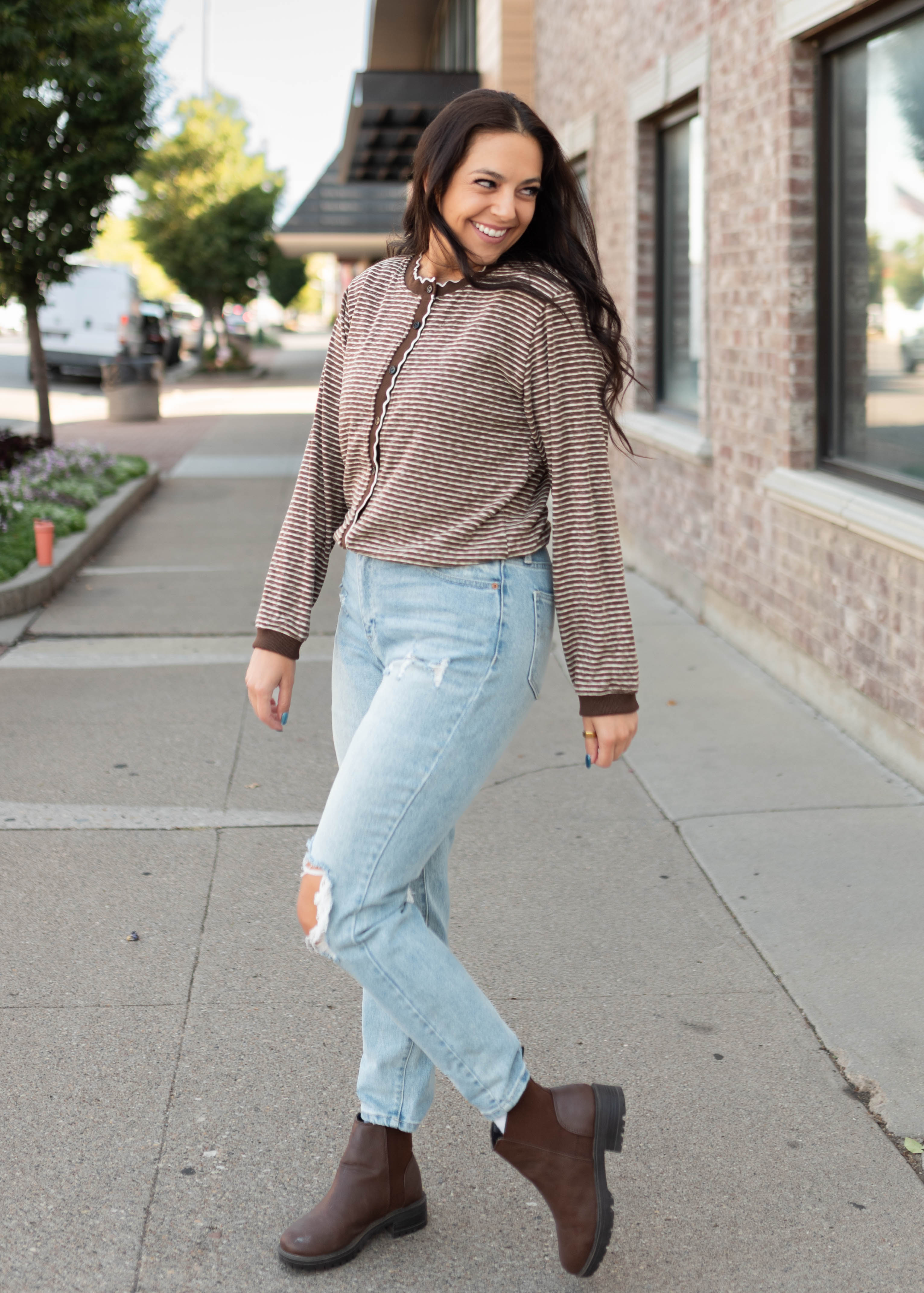 Jenny Brown & White Striped Cardigan