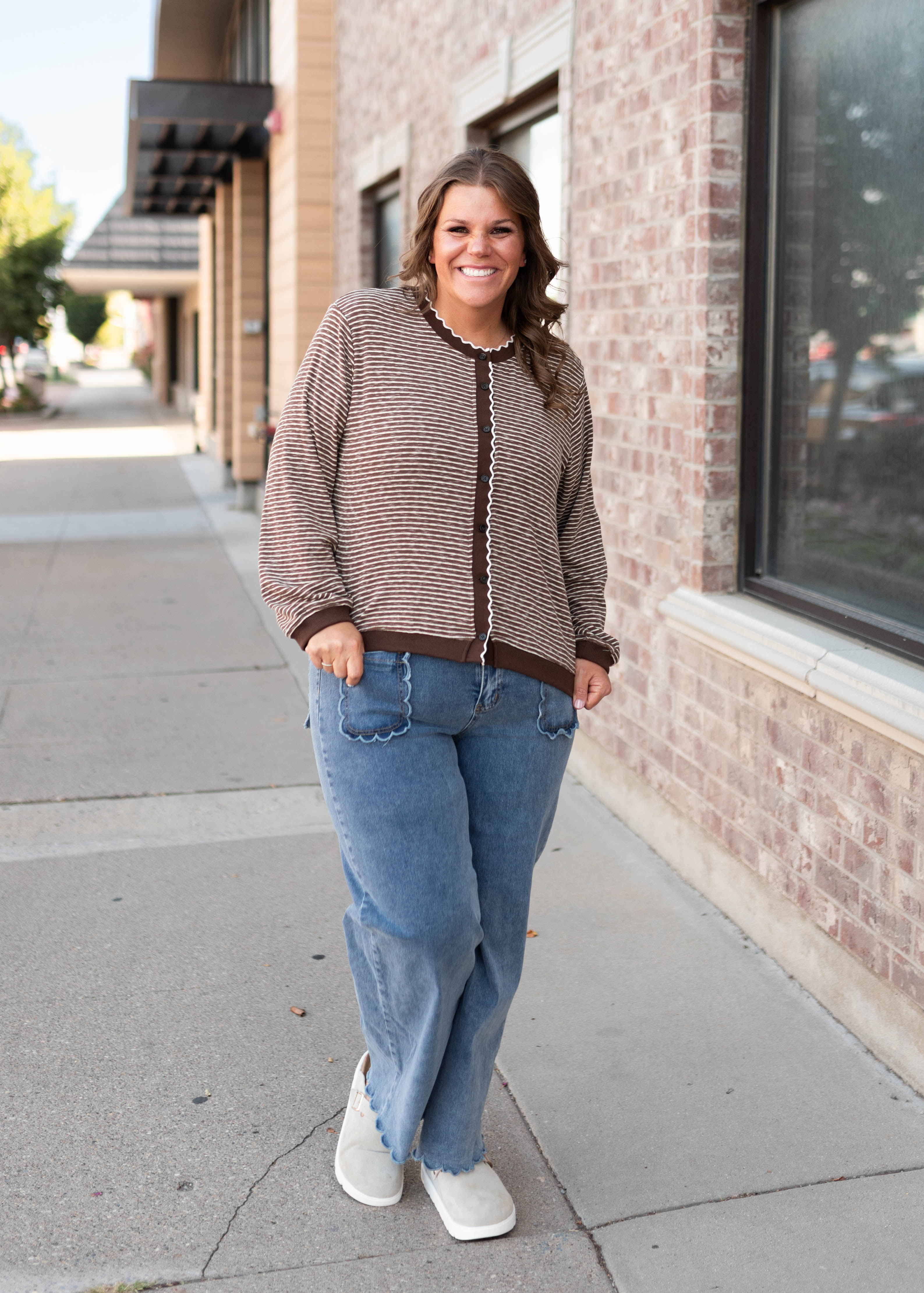 Jenny Brown & White Striped Cardigan