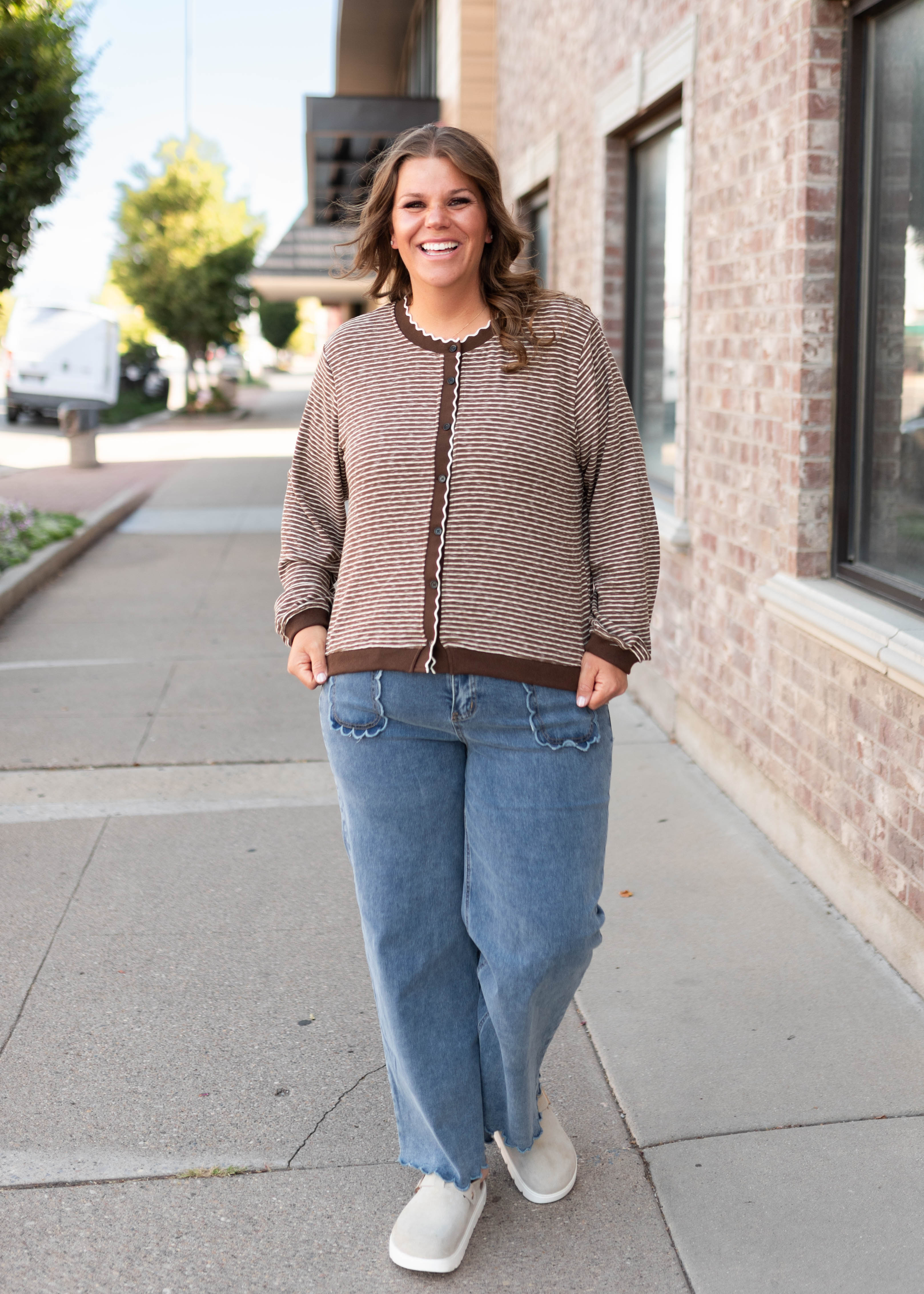 Jenny Brown & White Striped Cardigan