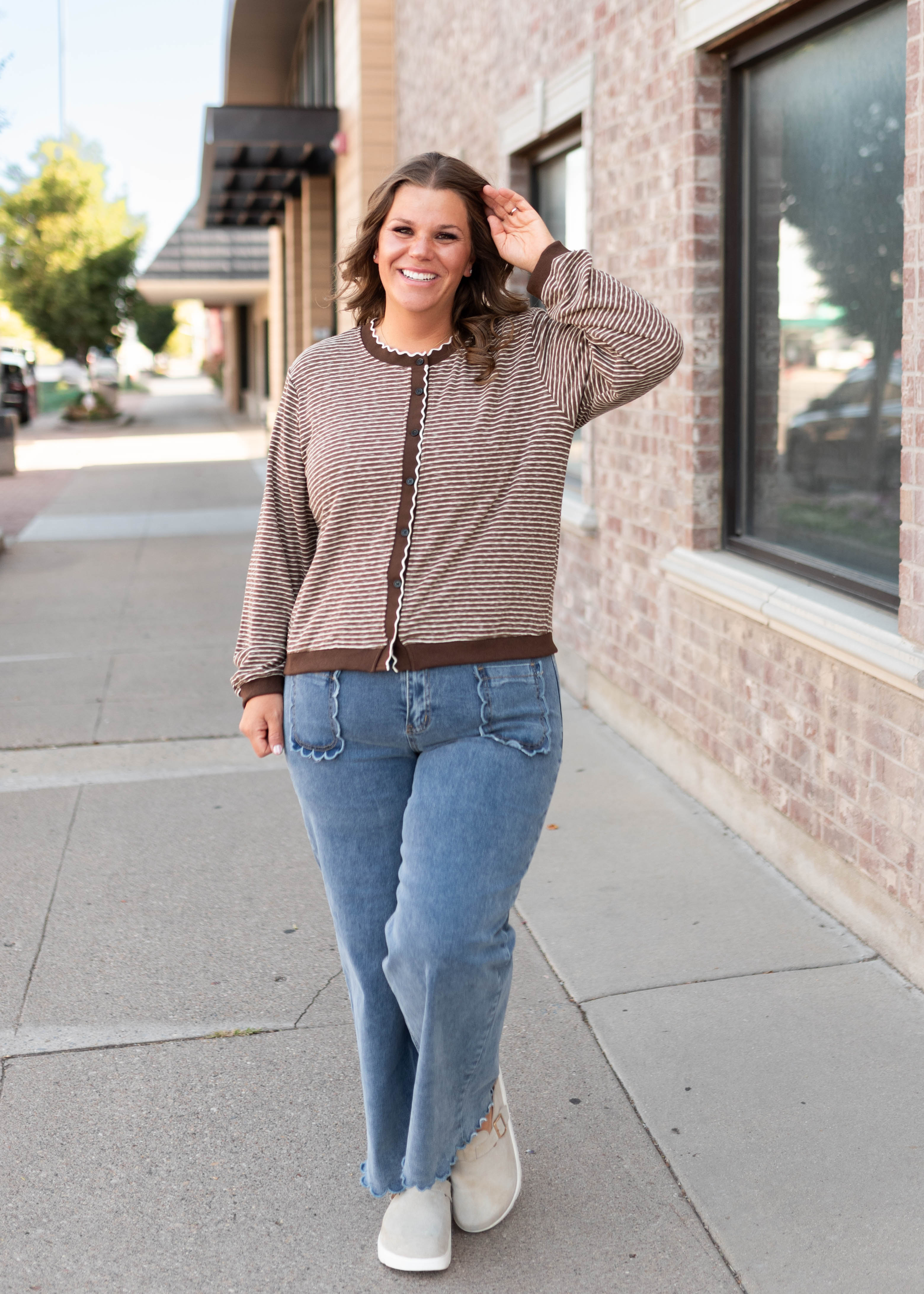 Jenny Brown & White Striped Cardigan