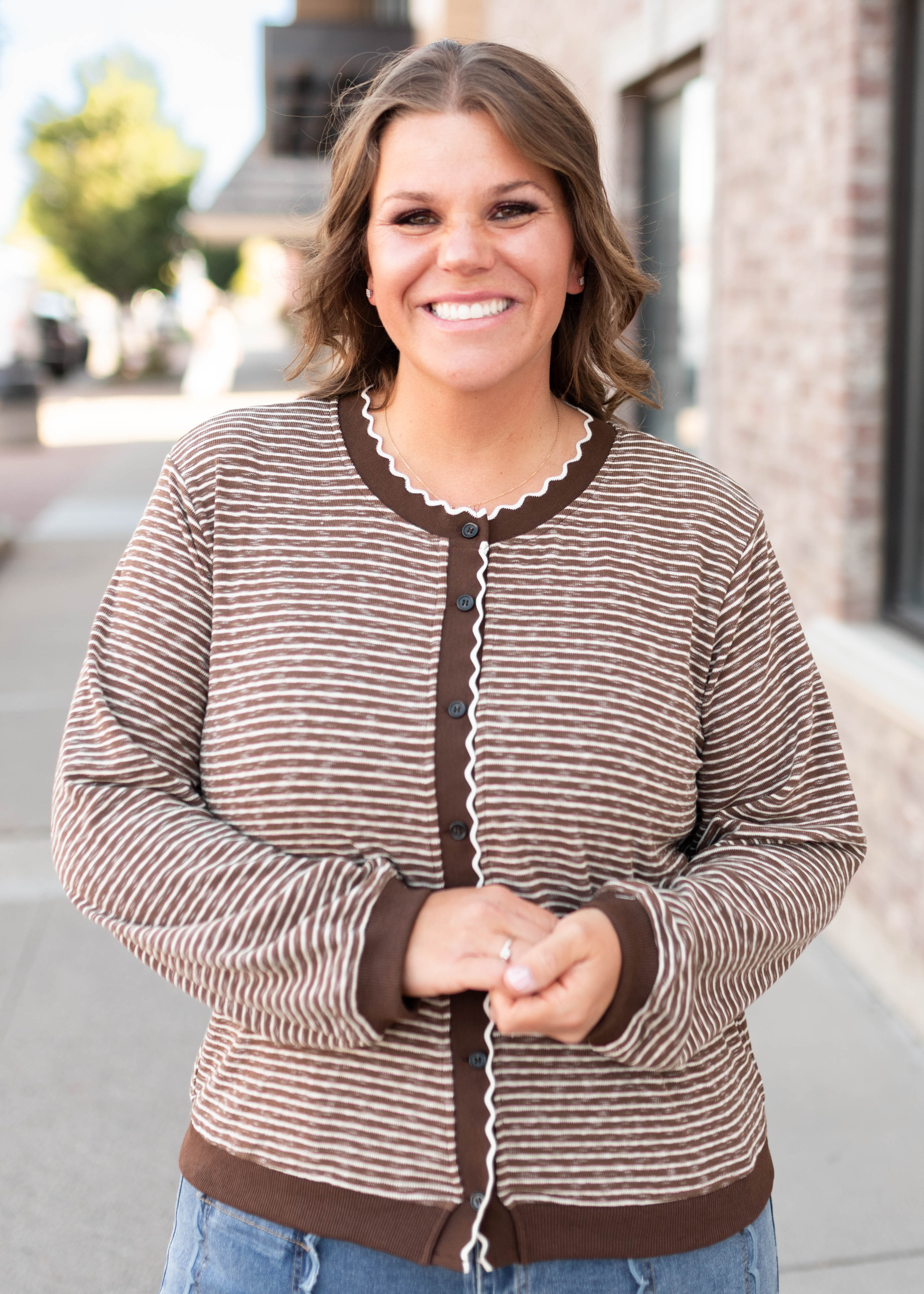 Jenny Brown & White Striped Cardigan