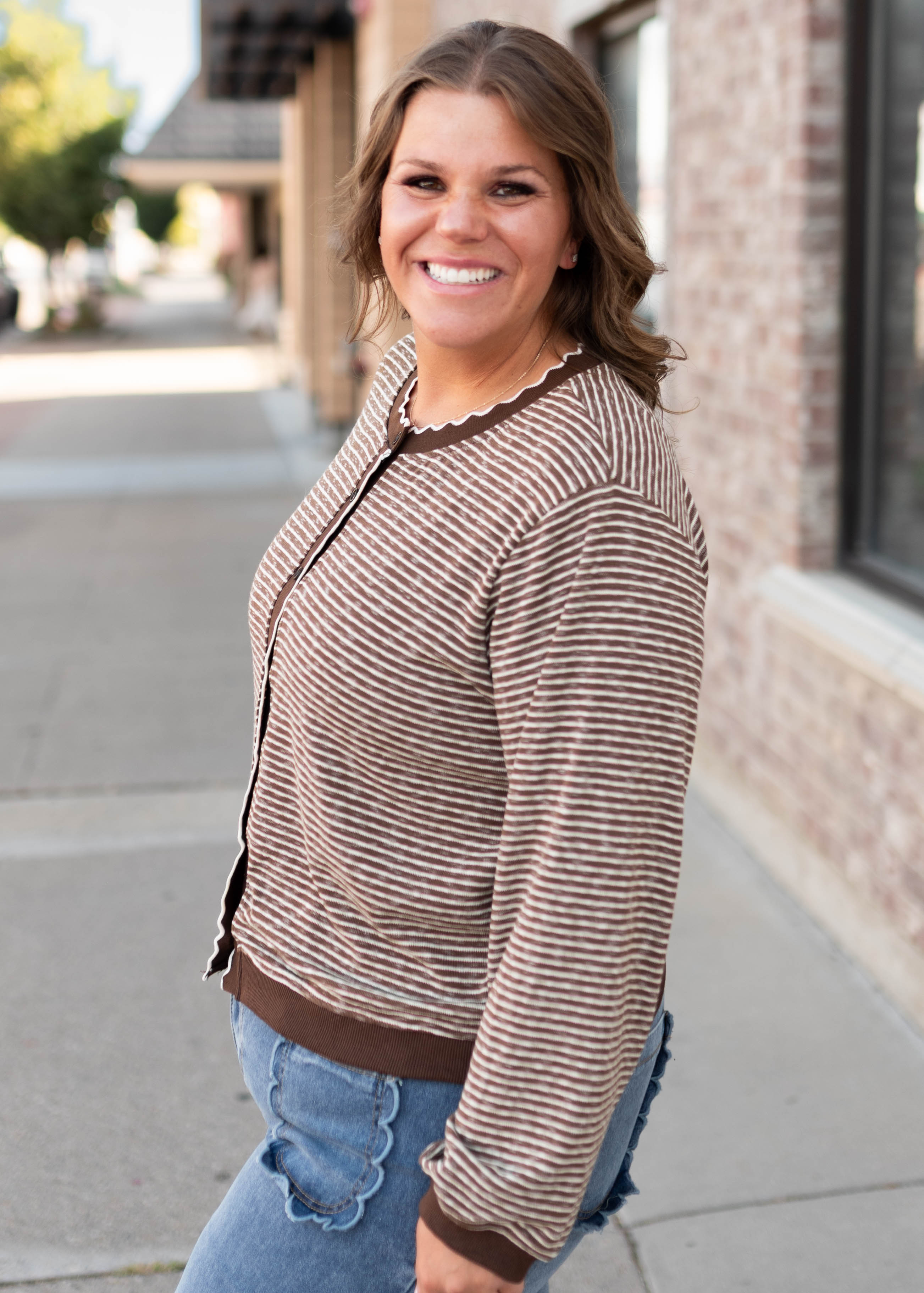 Jenny Brown & White Striped Cardigan