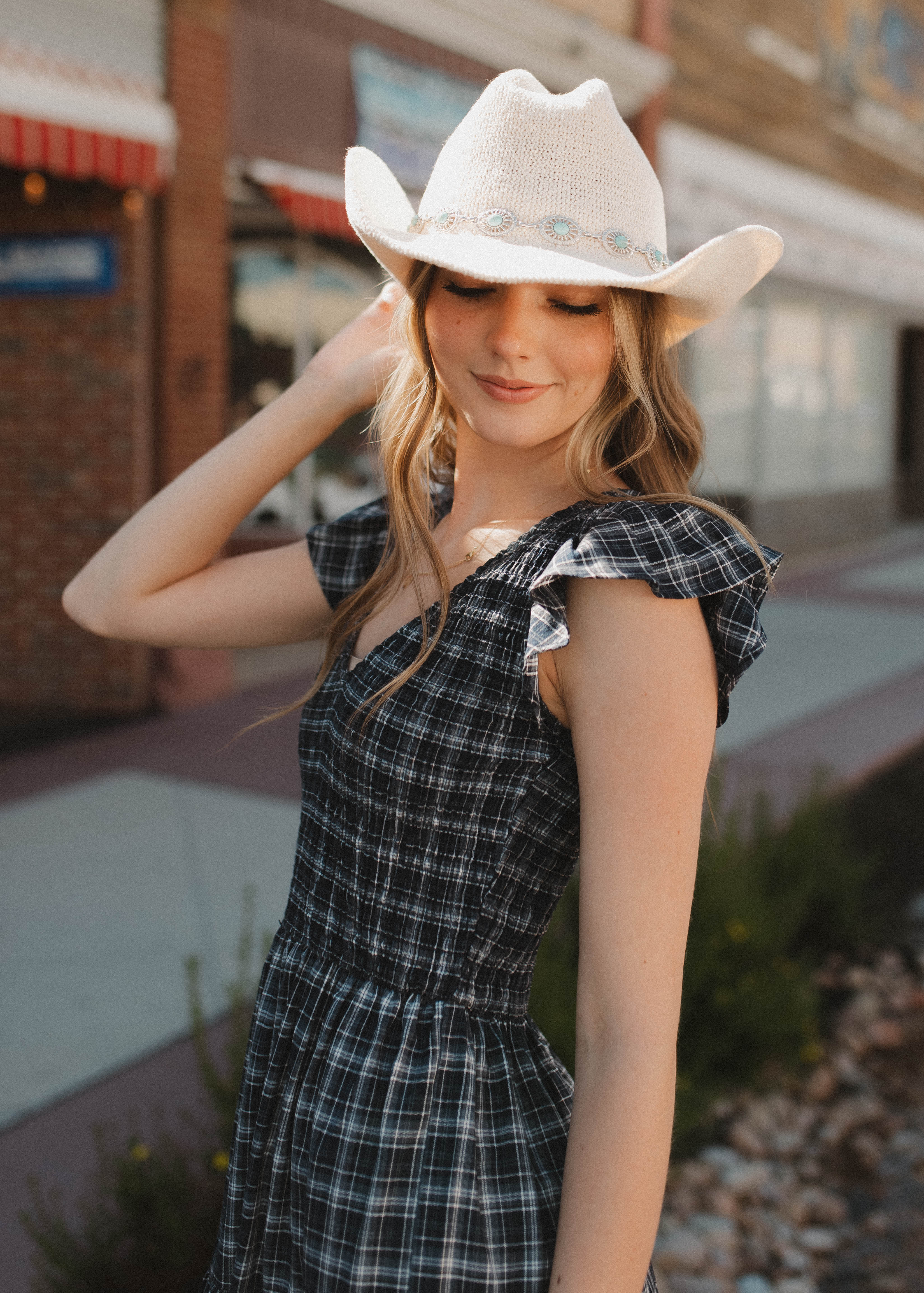 Joan Navy Plaid Tiered Dress