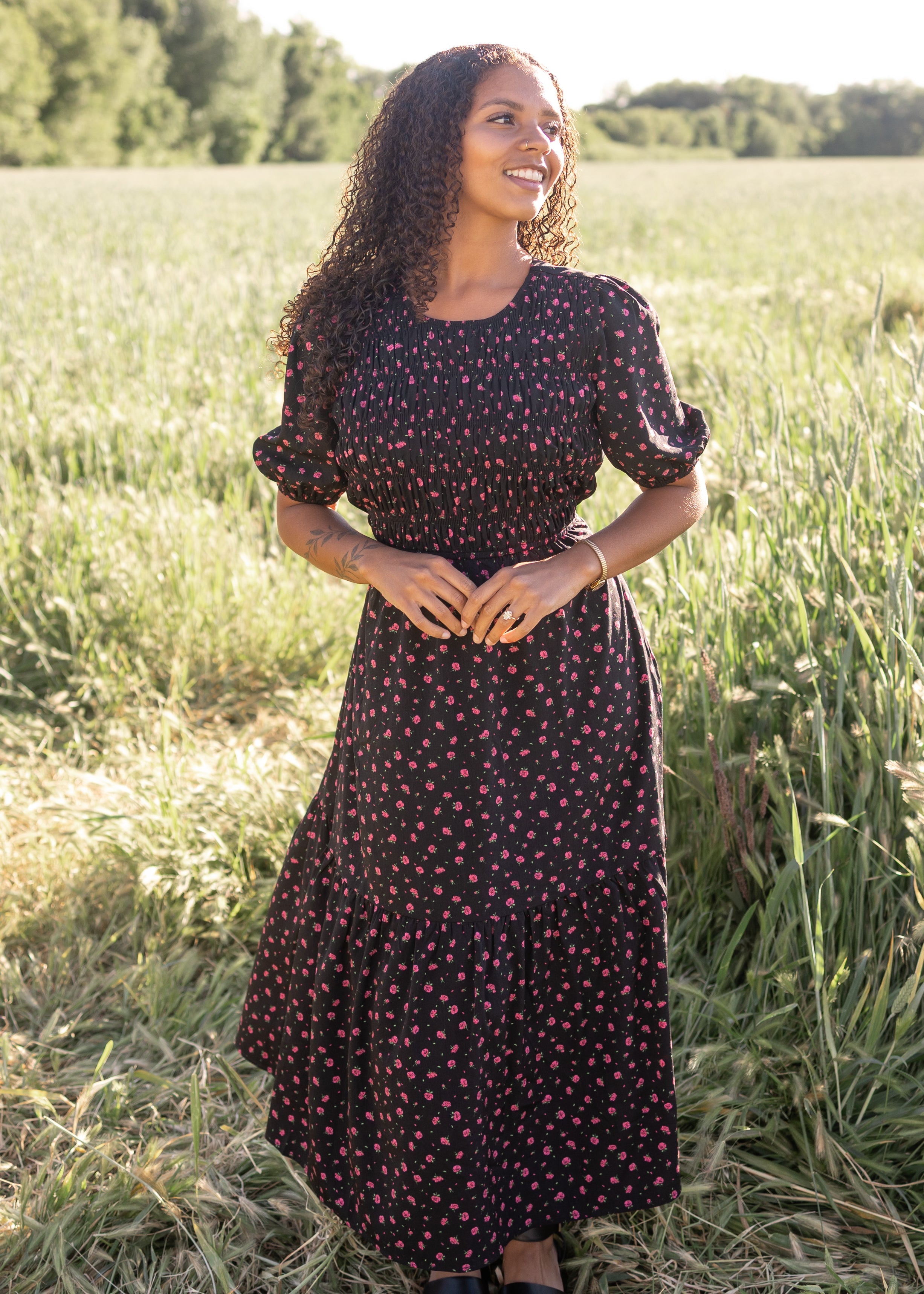 Josephine Black Floral Dress