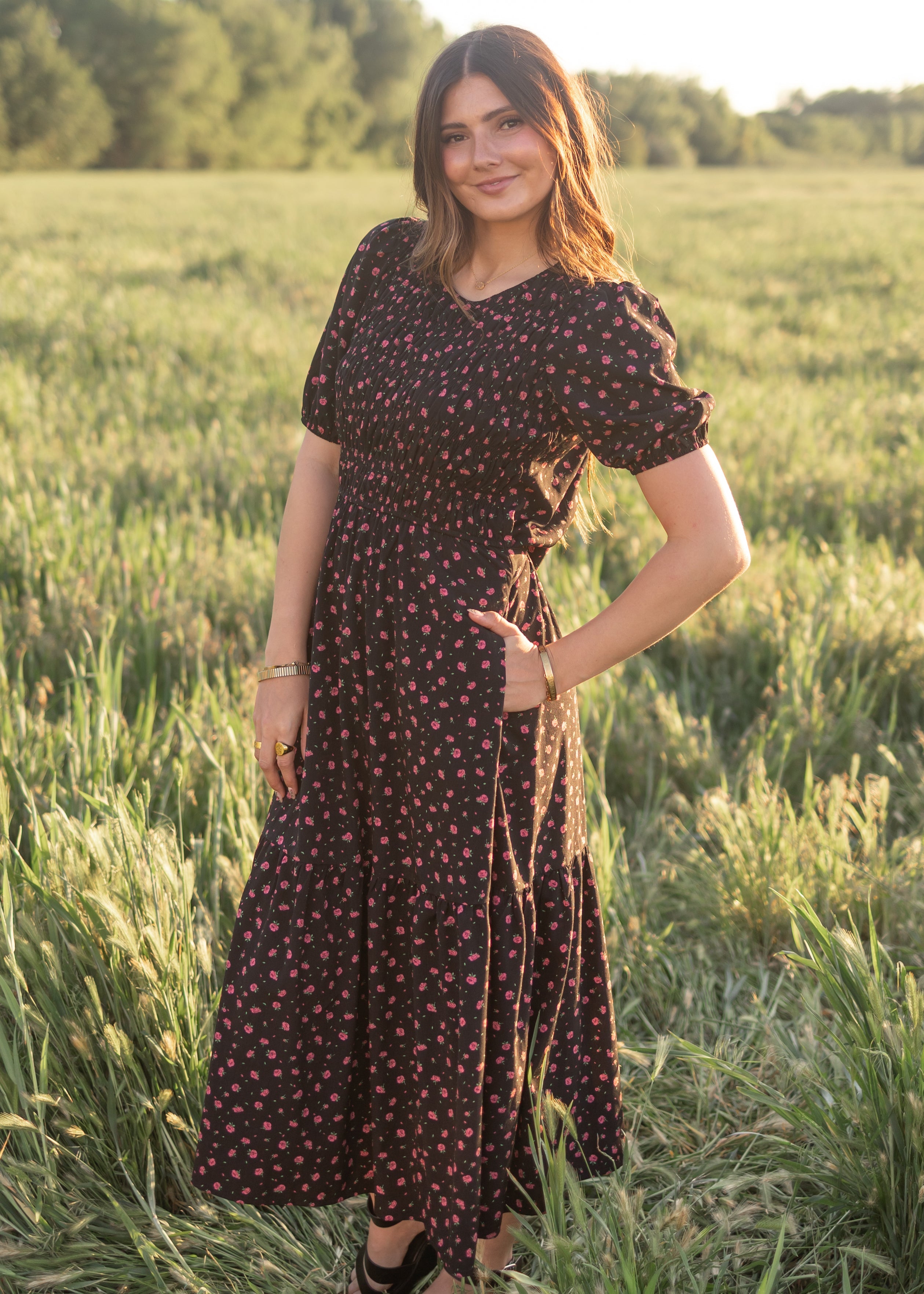 Josephine Black Floral Dress