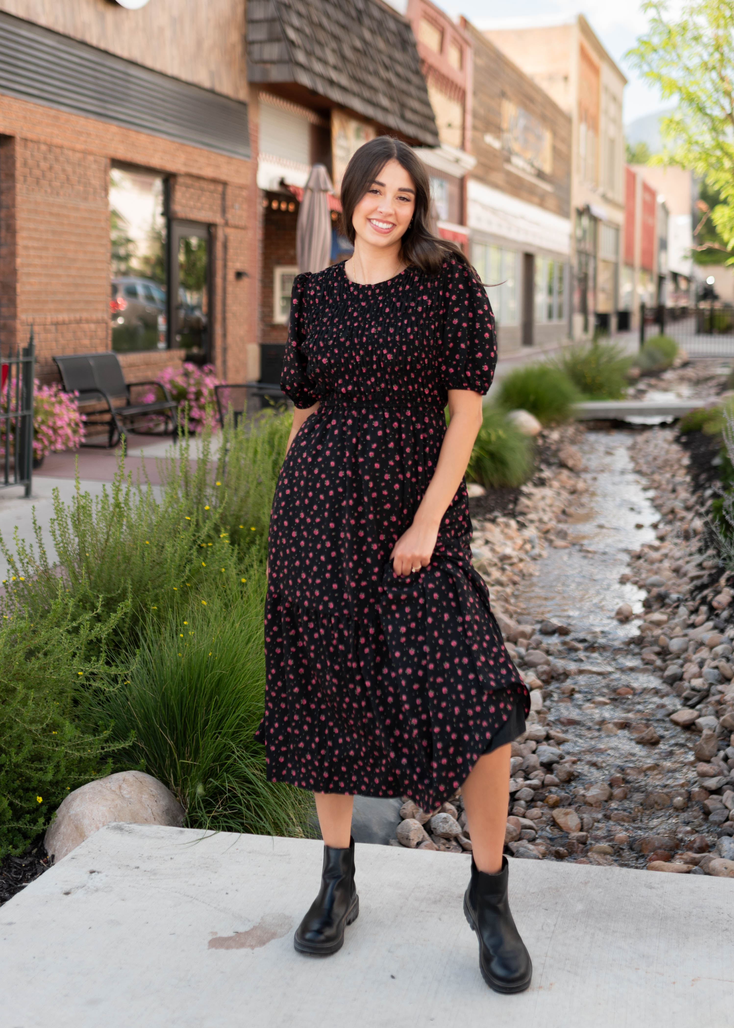 Josephine Black Floral Dress
