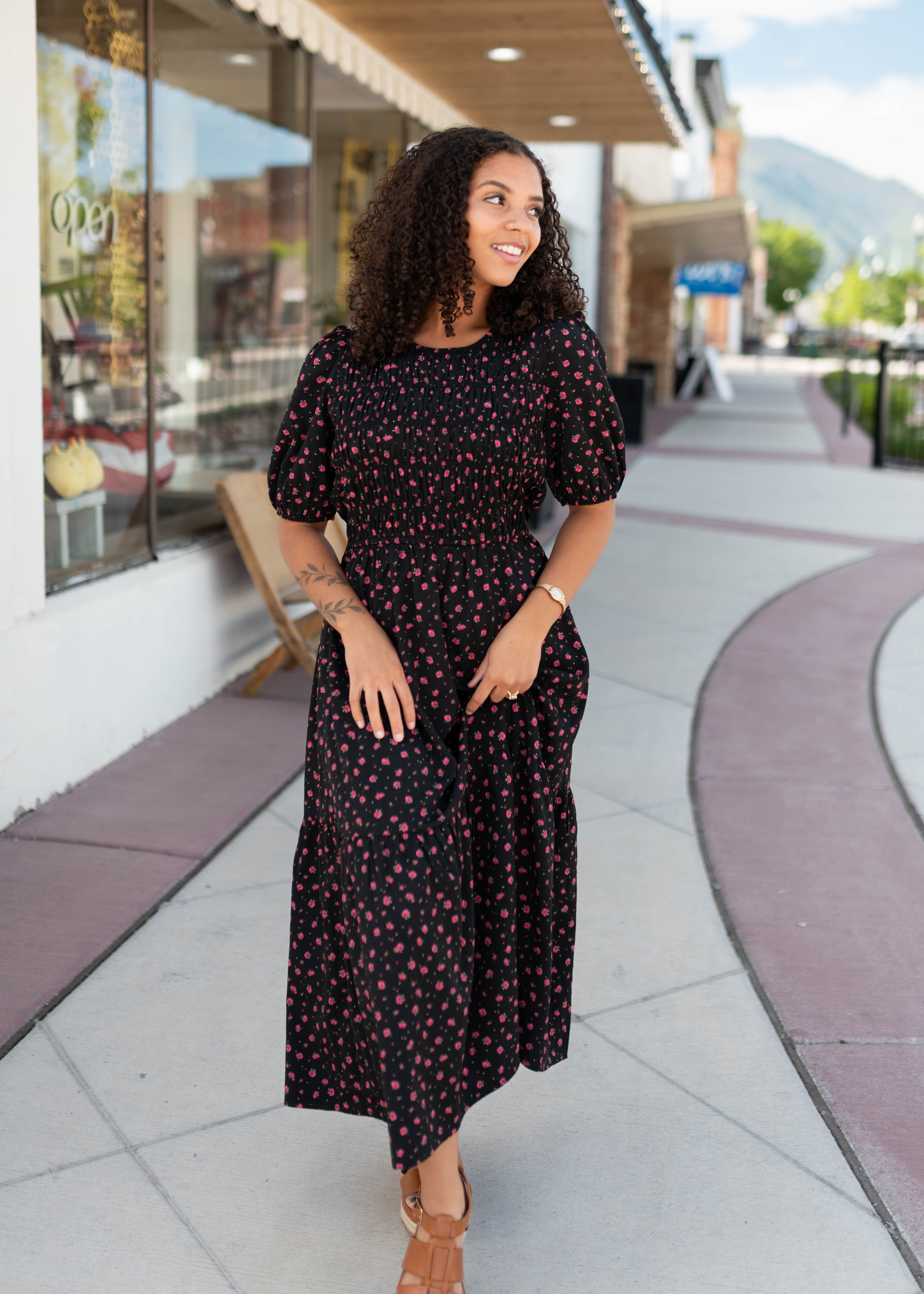 Josephine Black Floral Dress