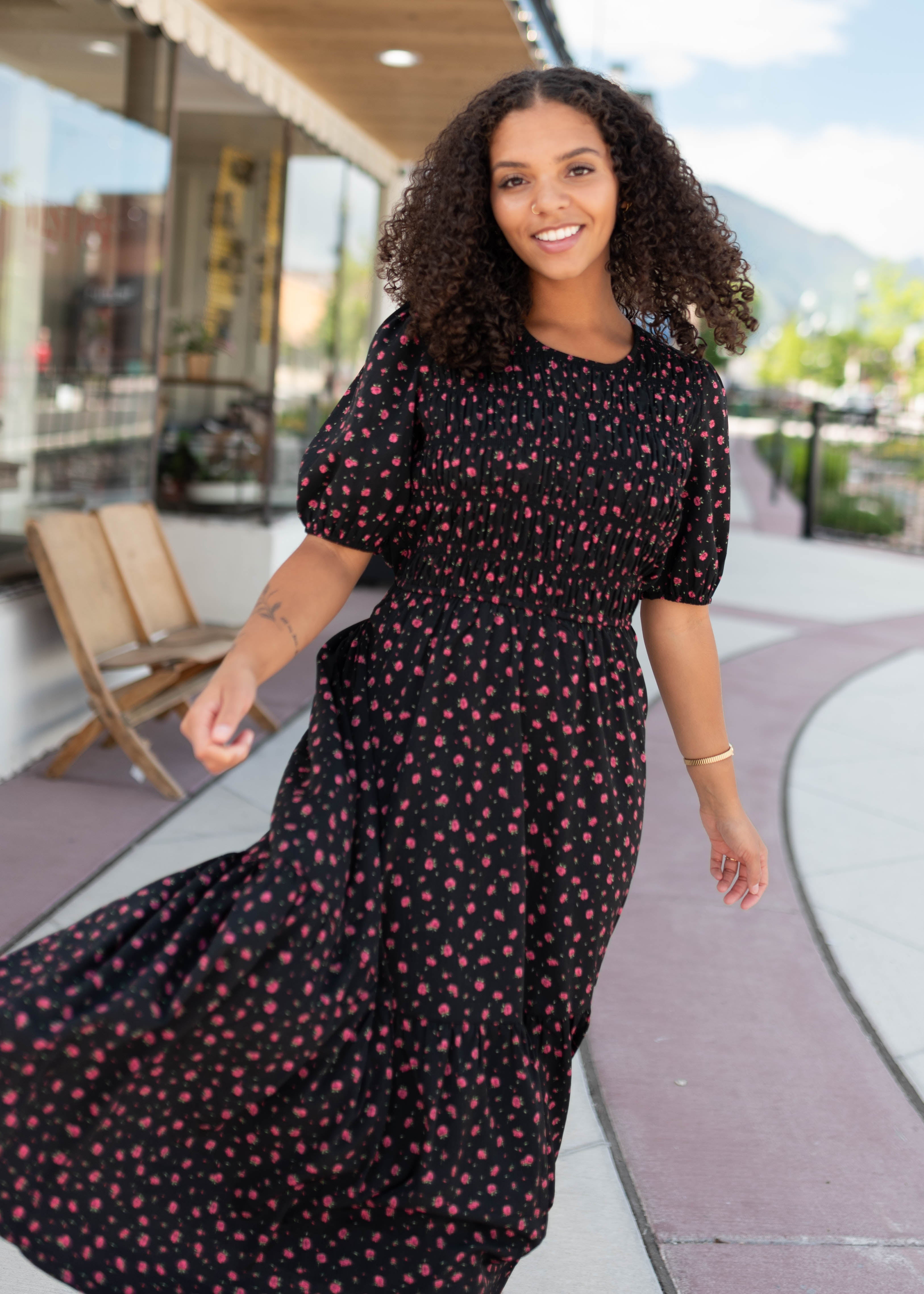 Josephine Black Floral Dress