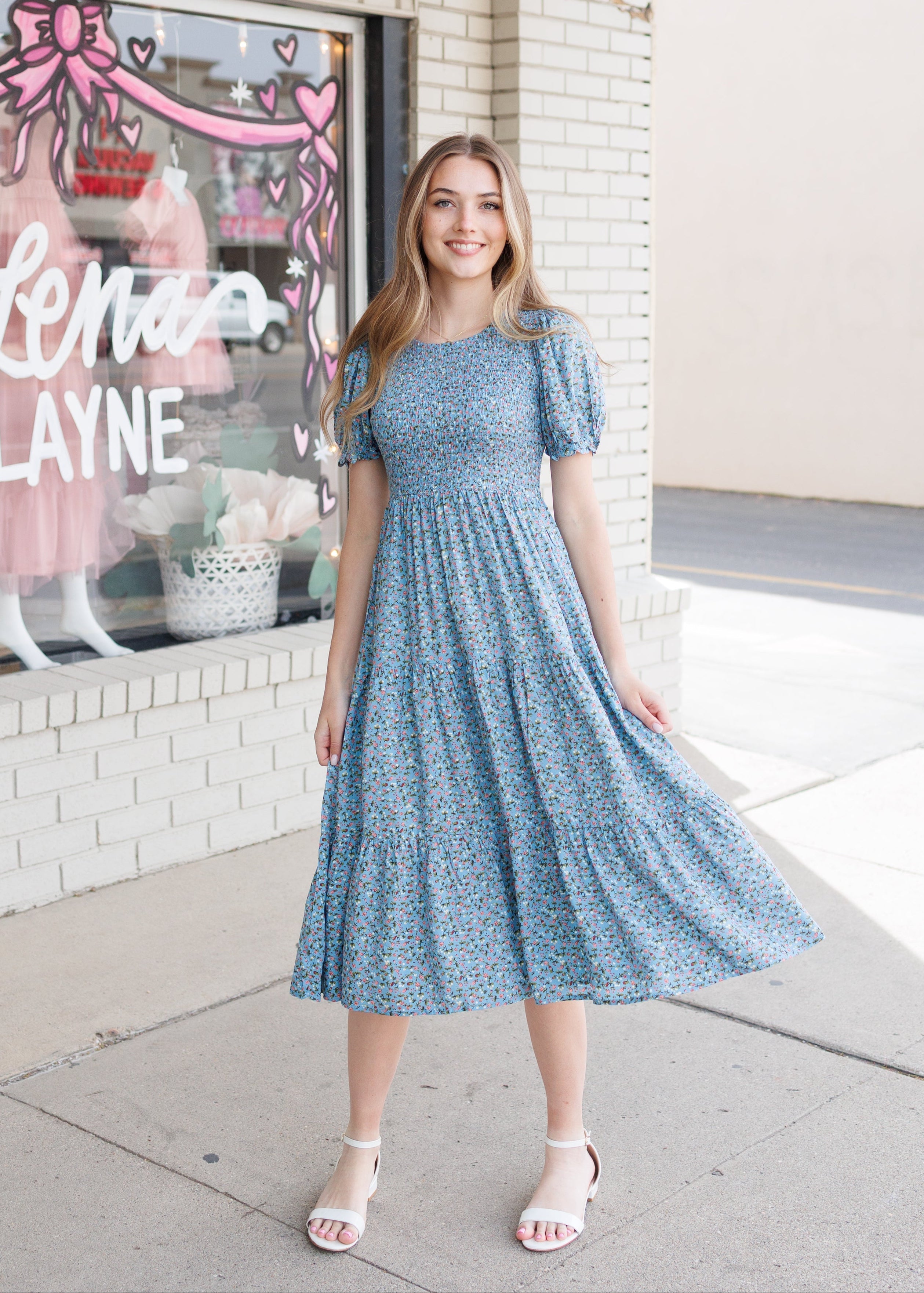 Julia Blue Floral Smocked Dress