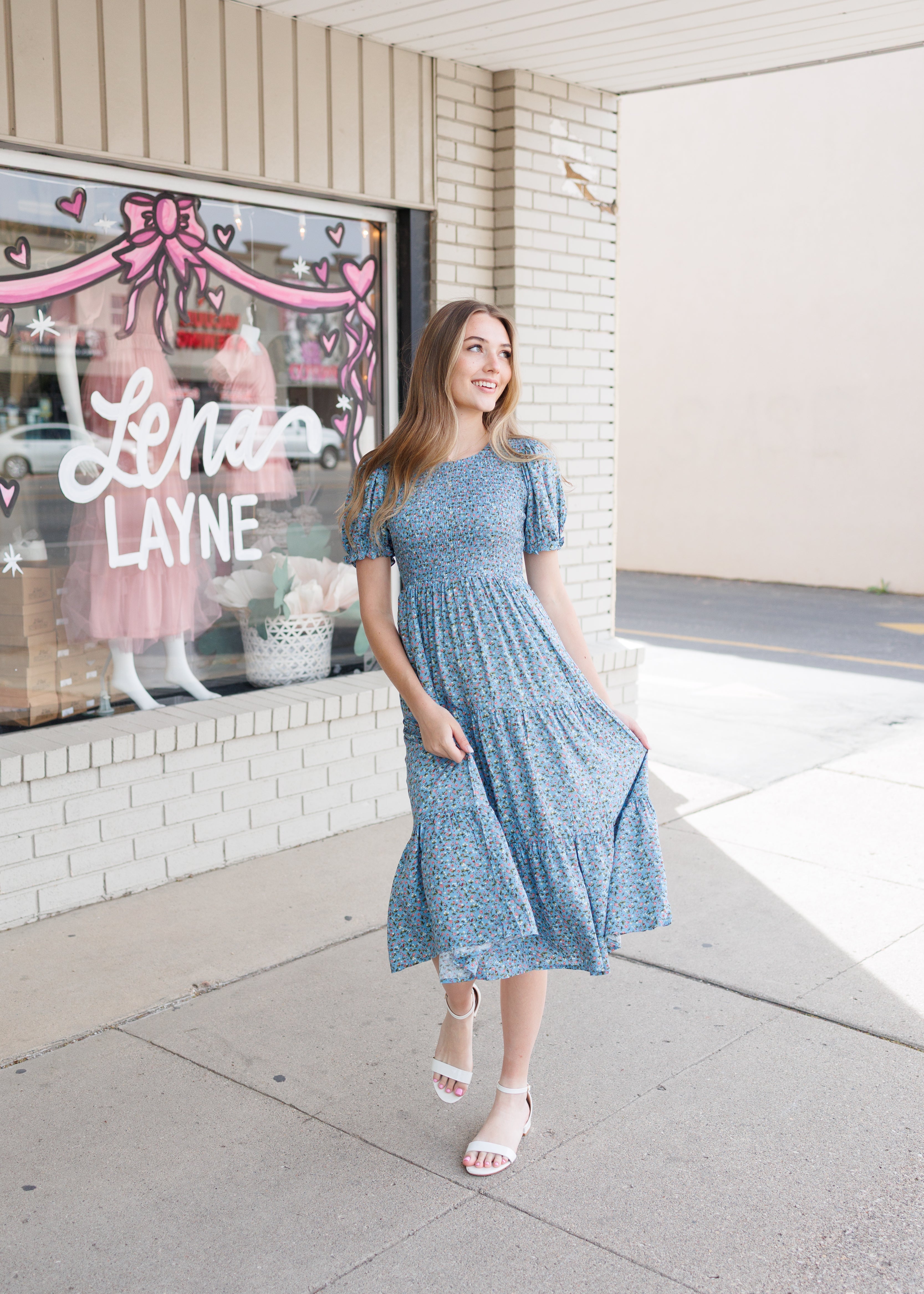 Julia Blue Floral Smocked Dress